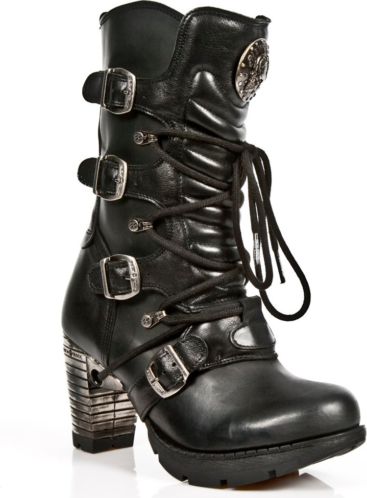 New Rock Gothic-Stiefel aus schwarzem Leder und Metallic-Look für Damen – TR003-S1