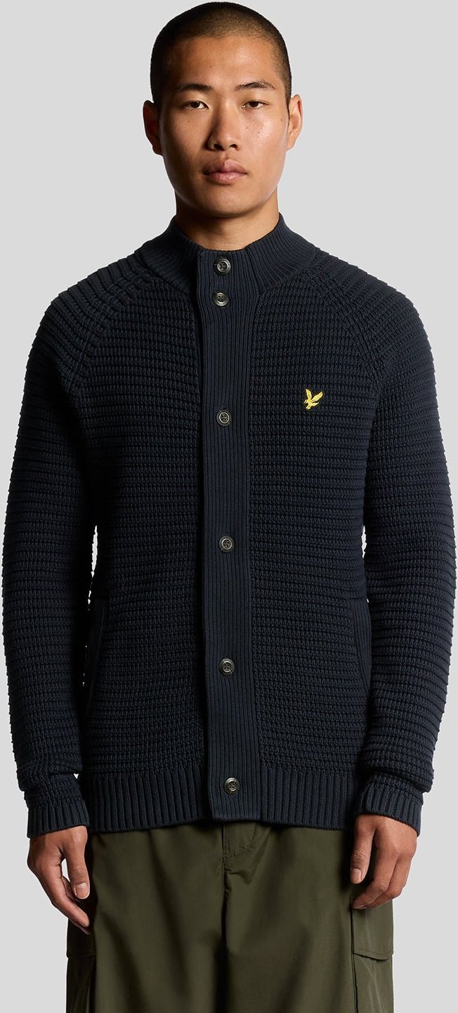 Lyle & Scott Baumwoll-Waffelstrick-Cardigan – Marineblau