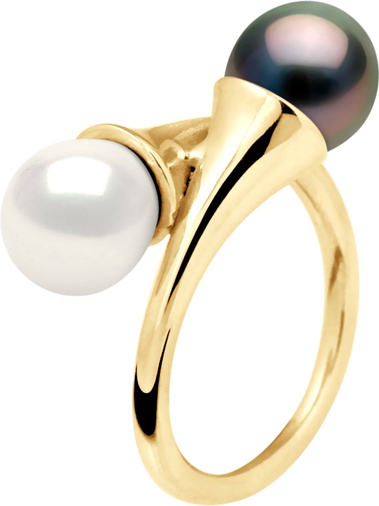 DIADEMA - Ring You & Me in Gelbgold - Echte Süßwasserperlen und Tahiti-Perlen - Weiß