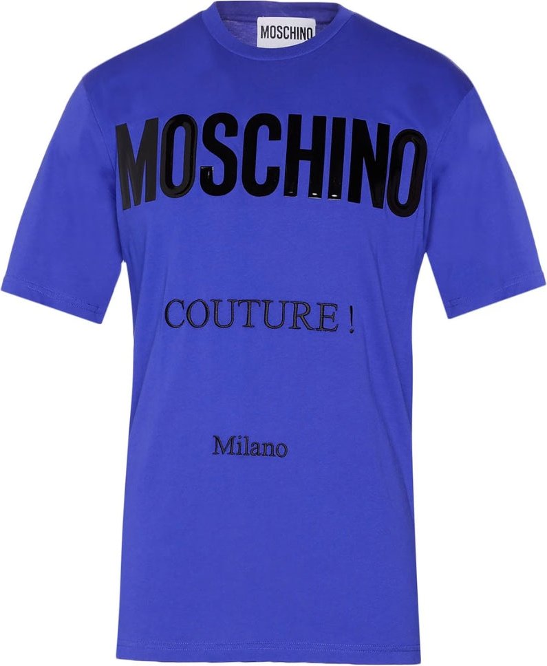 Moschino Couture - Blaues T-shirt Mit Glänzendem Logo