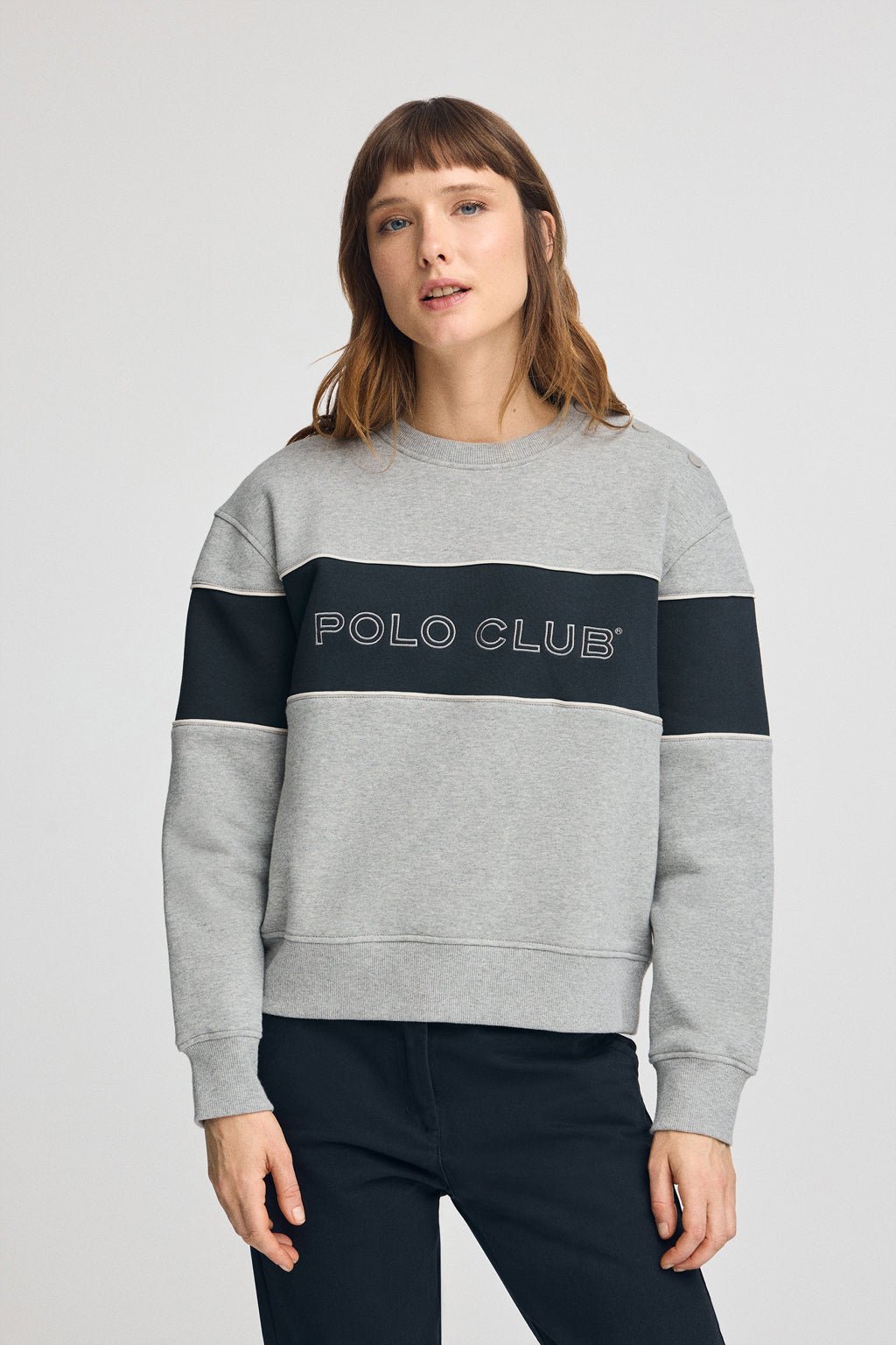 Sweatshirt grau meliert im Boxy Fit mit Polo Club-Logo