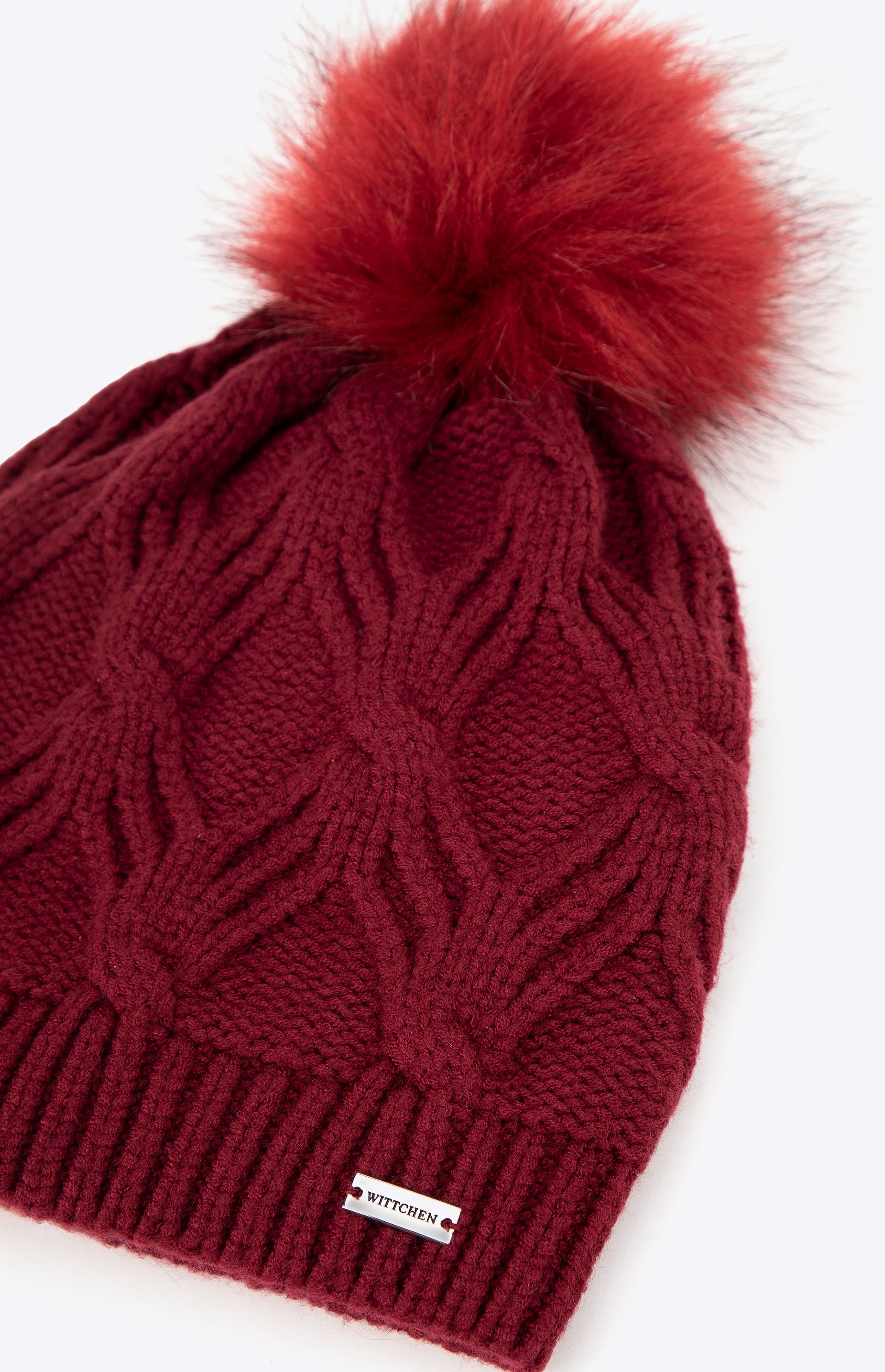 Wittchen Damen Wintermütze mit Bommel, Burgunderrot, Burgunderrote Viskose