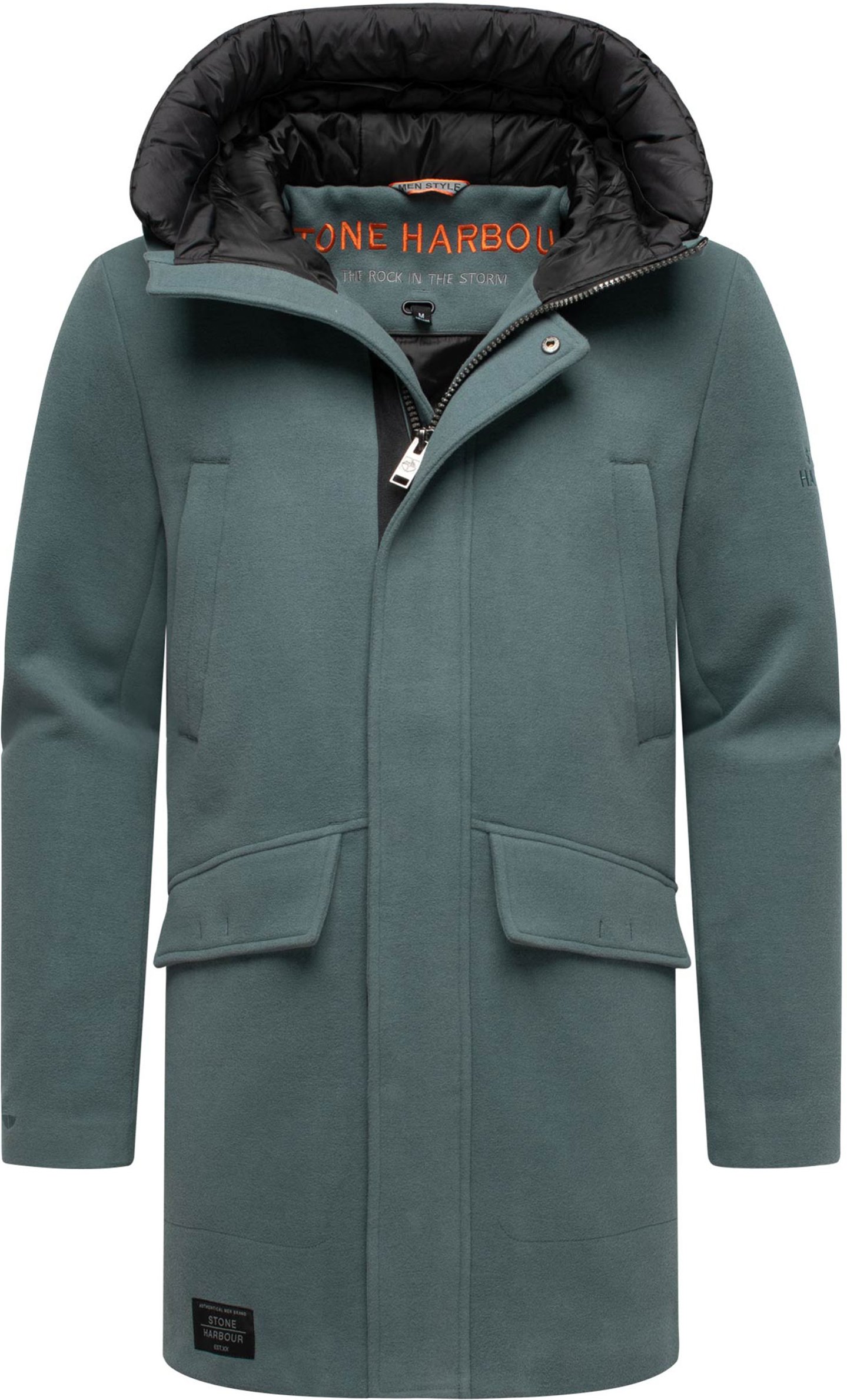 Stone Harbour Herren Wintermantel Fenroos in Wolloptik mit abnehmbarer Kapuze