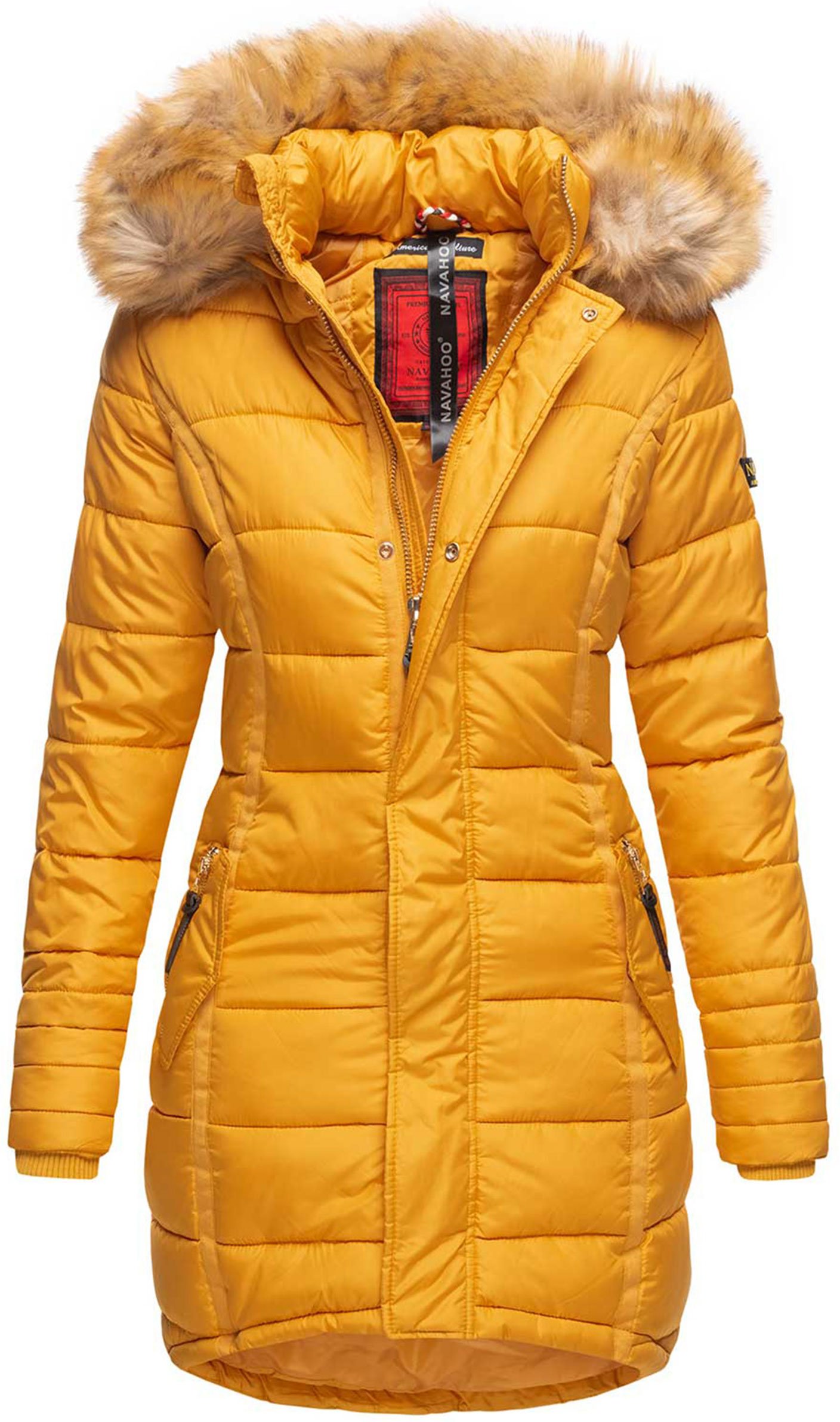 Navahoo Damen Winterjacke Papaya – Figurbetont, Warm & Mit Abnehmbarem Kunstfellkragen