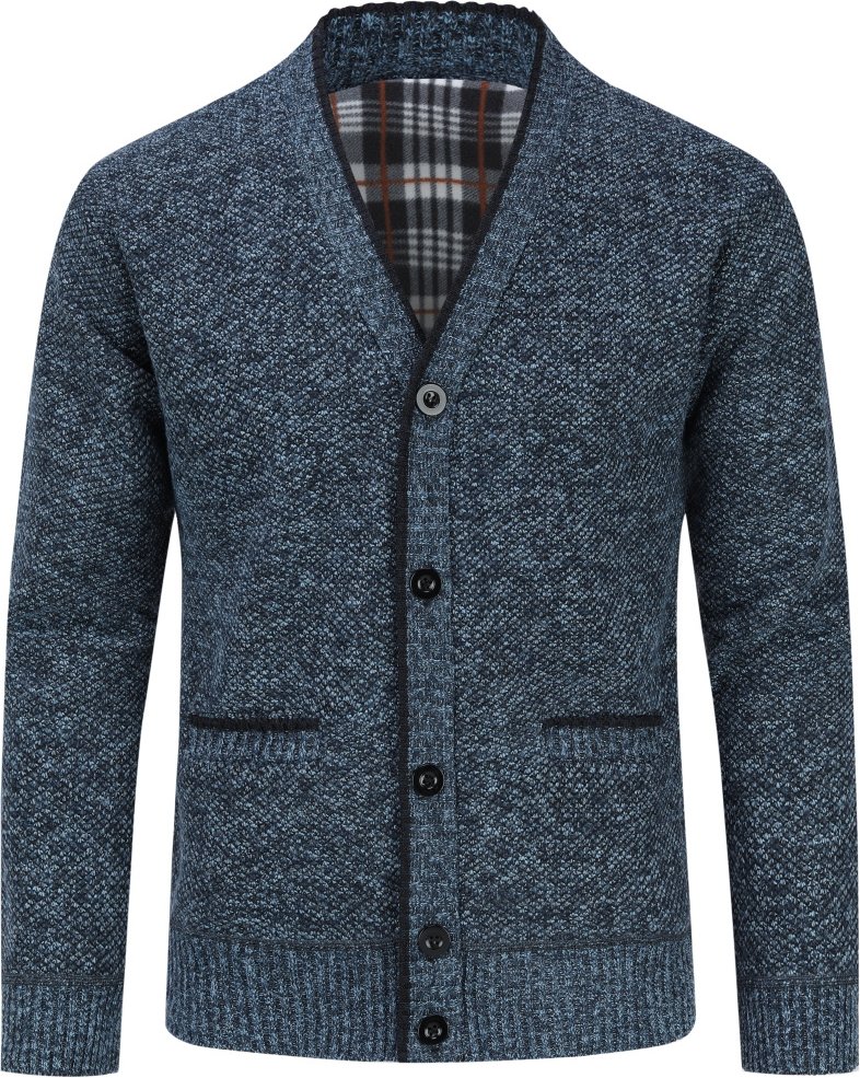 Herren Strickjacke mit Zwei Taschenknopf Stehkragen Strickjacke für den Winter Blau
