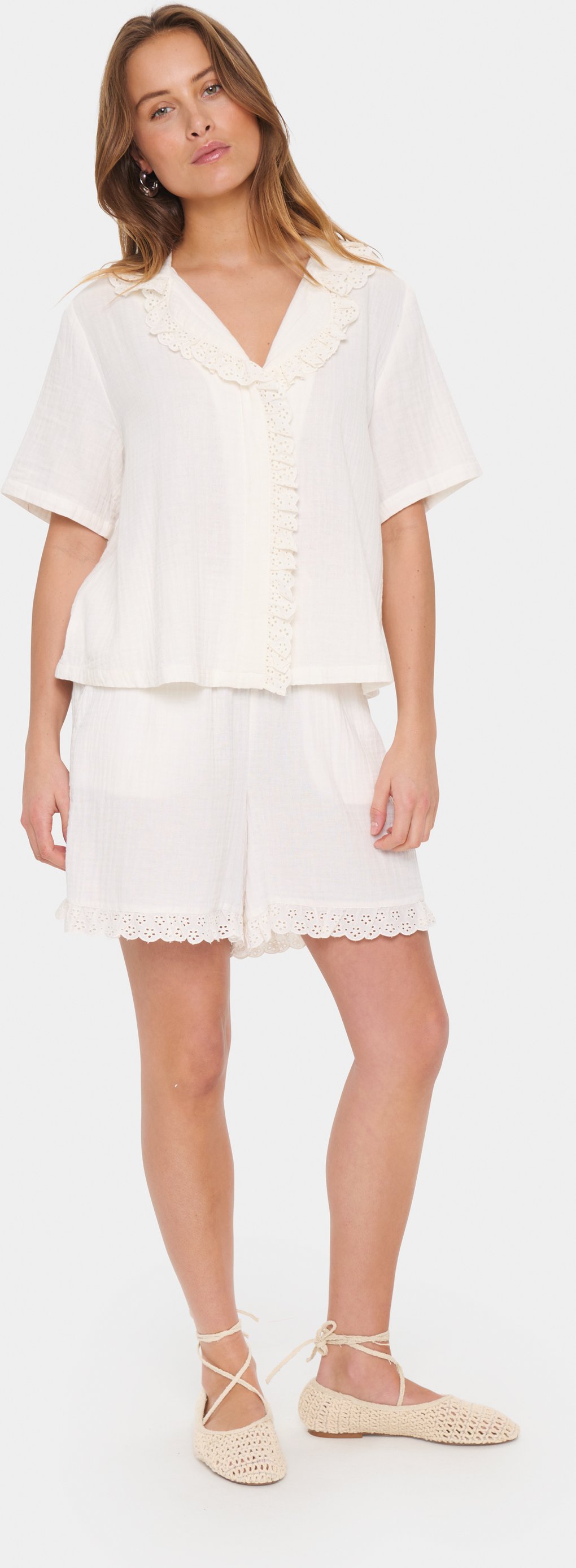 Kurzarm-Bluse Lockere Passform Ice white