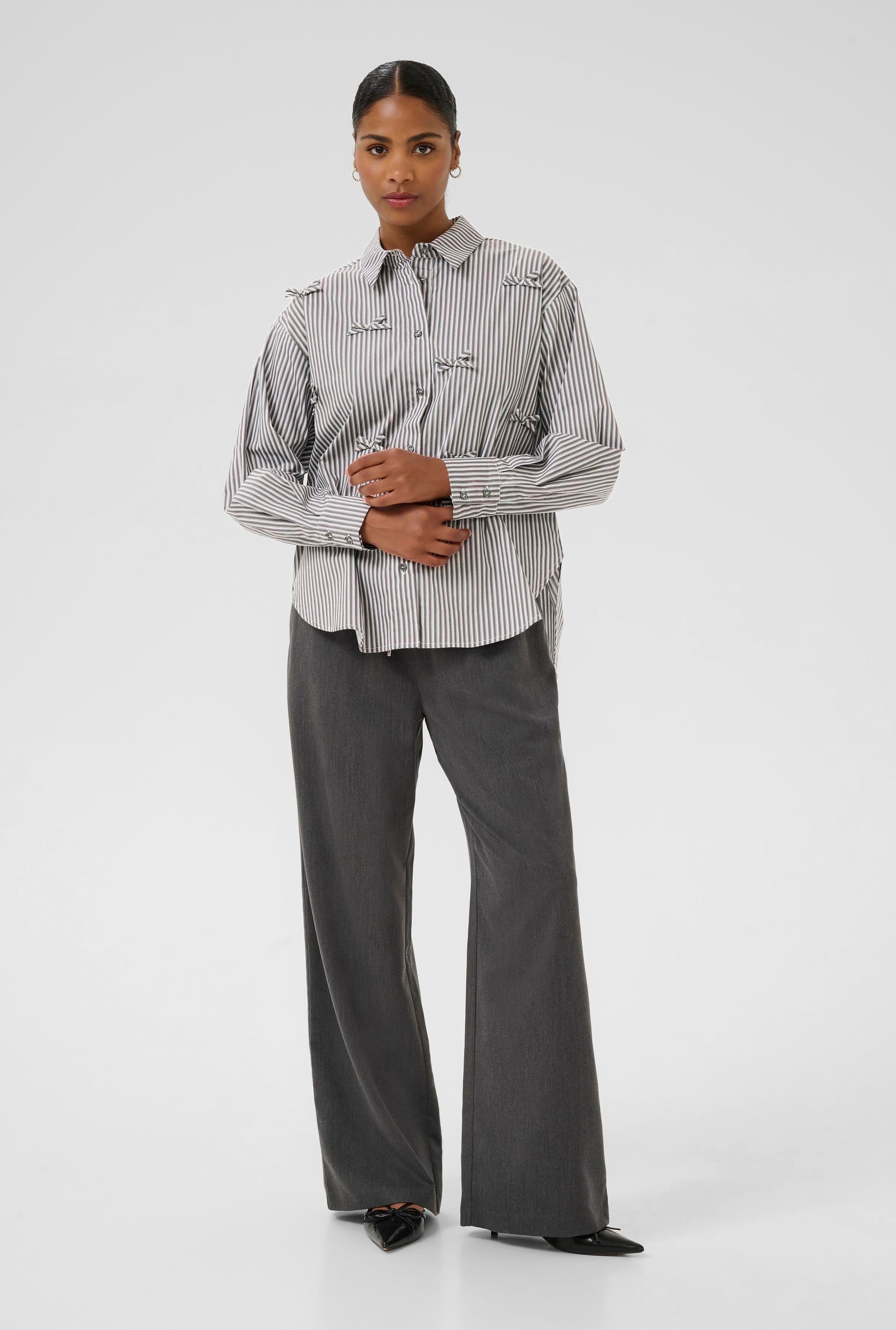 Langarm-Hemd KAmarianne Loose fit grey white