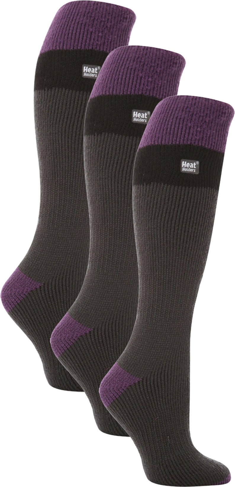 Heat Holders - 3er Pack Damen Thermo-Kniestrümpfe | Dicke Winter-Ski-Socken 2.3 TOG für Frauen - Anthrazit / Lila