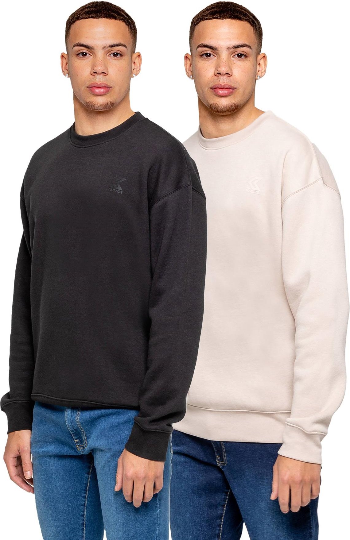 Thumbnail - Kruze | 2 Pack Herren überdimensioniert Rundhalsausschnitt Sweatshirt - BLK/CLAY