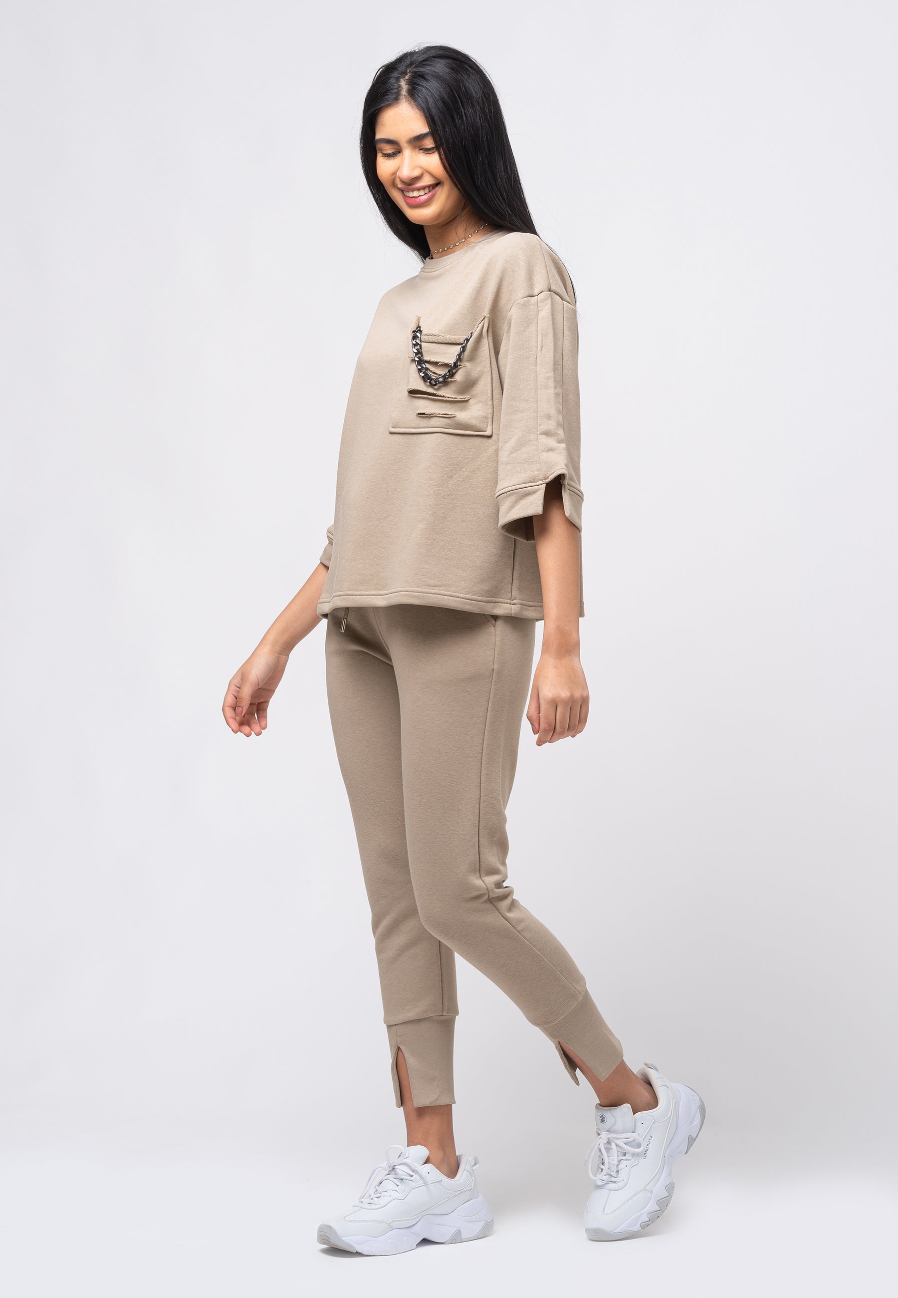 Tom Barron Damen-Trainingsanzug-Set Chain mit übergroßem Oberteil