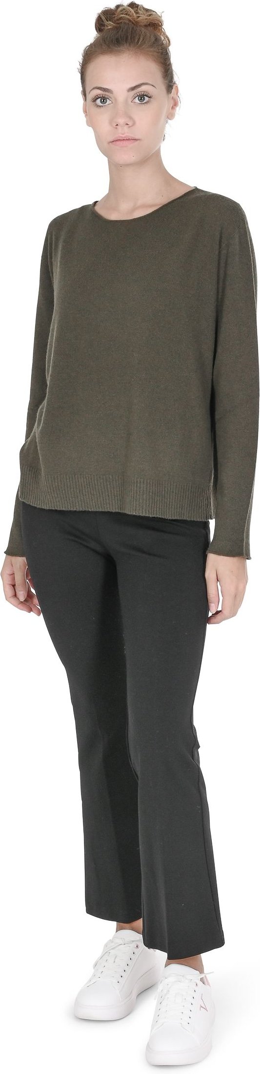 Crown Of Edinburgh Cashmere Übergroßer Pullover© mit Bateau-Kragen Für Frauen Coe 008 Khaki