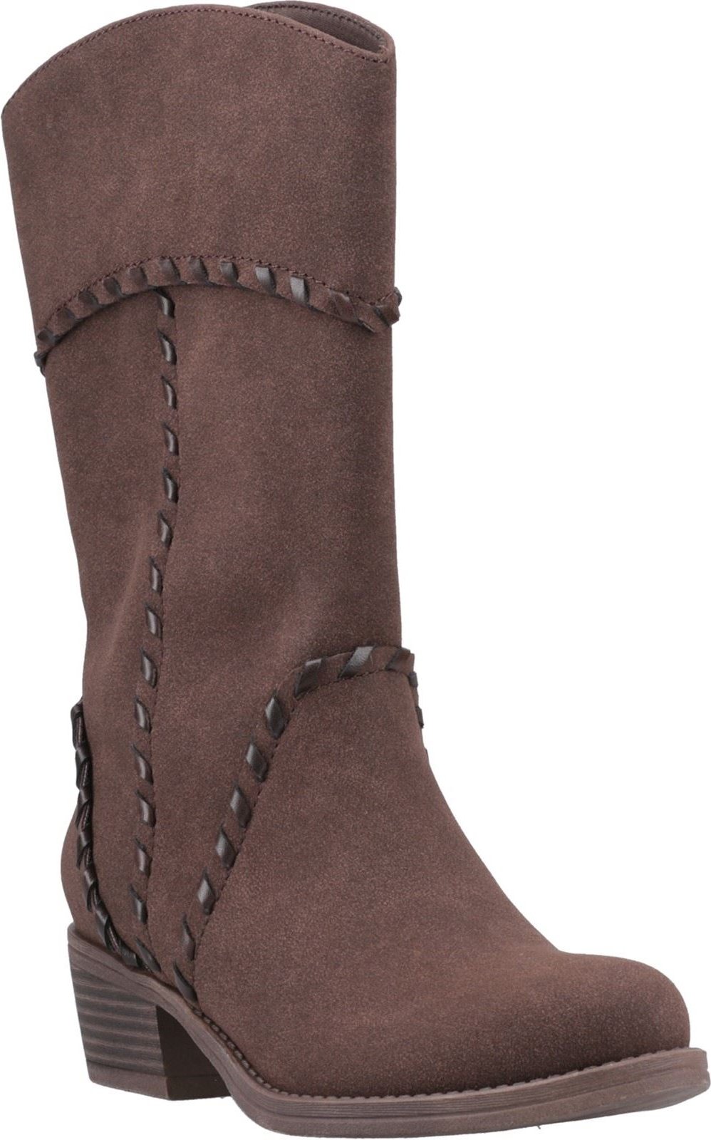 Rocket Dog Rowdy Kunstleder Damen Dunkelbraune Stiefeletten Mit Absatz Bis Zur Mitte Der Wade