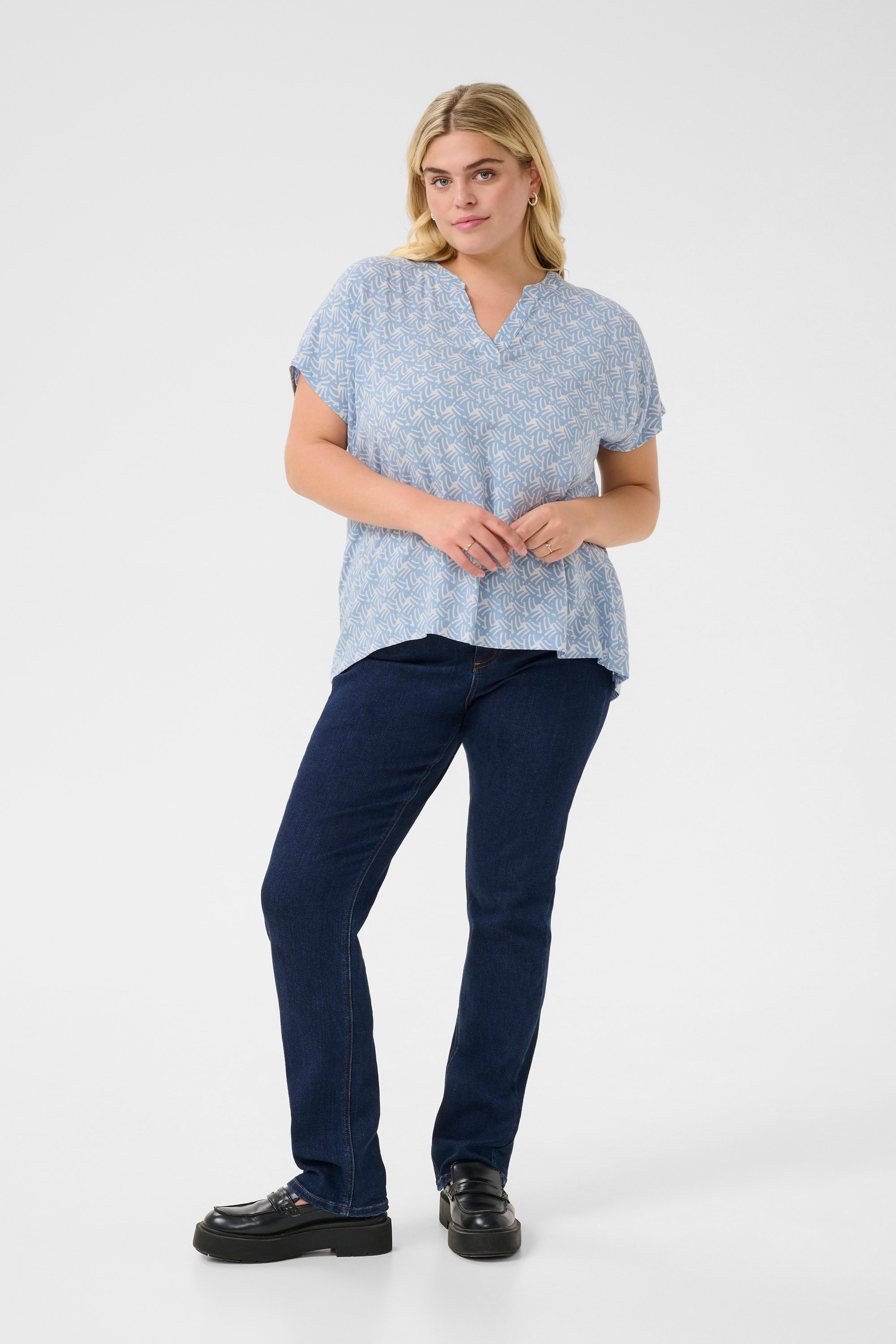 Kurzarm-Bluse Regular fit Blue/Moonstruck Print blue white