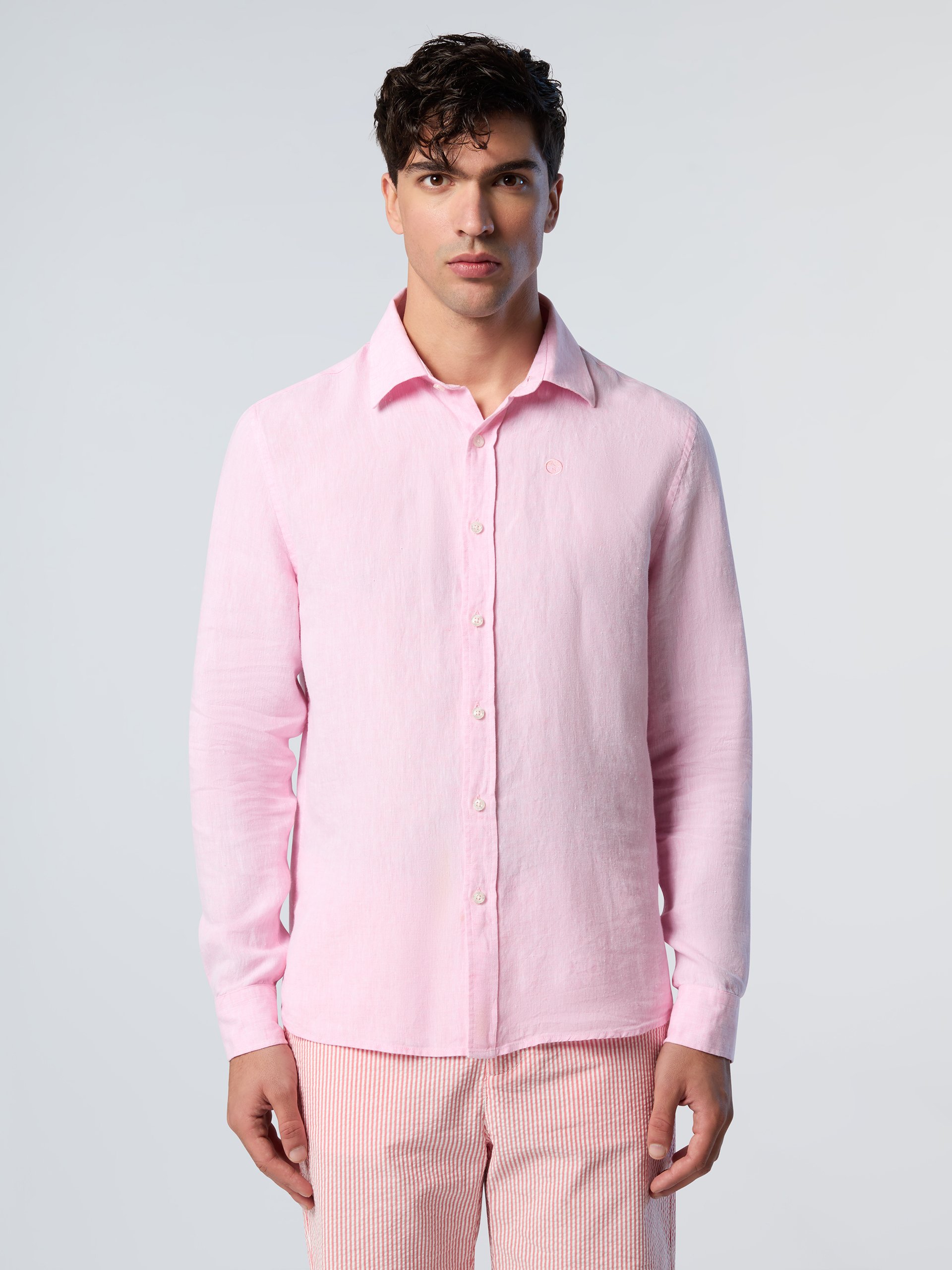 North Sails Hemd Leinen mit gesticktem Logo