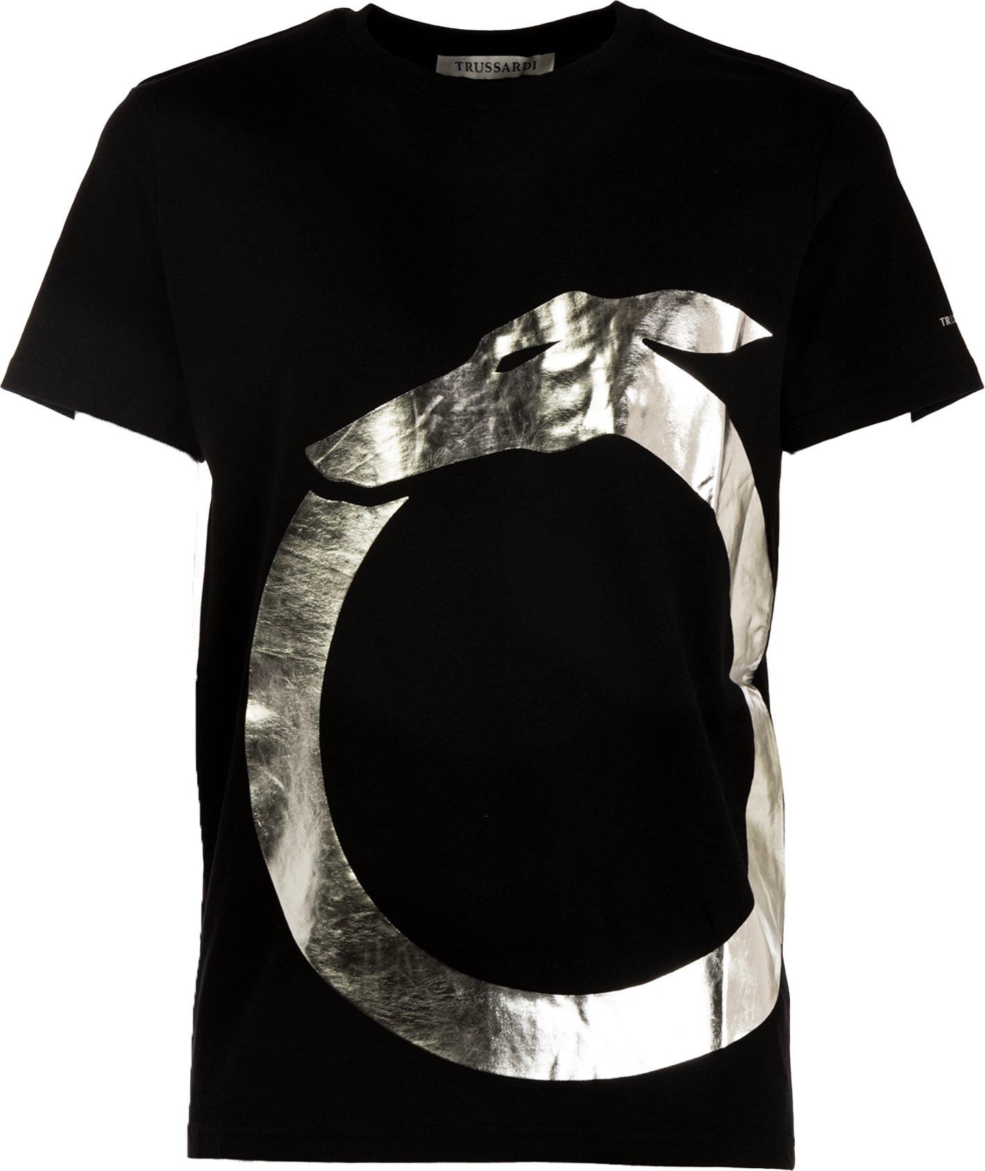 Herren-T-Shirt mit kurzen Ärmeln und einfarbigem Rundhalsausschnitt mit Druck