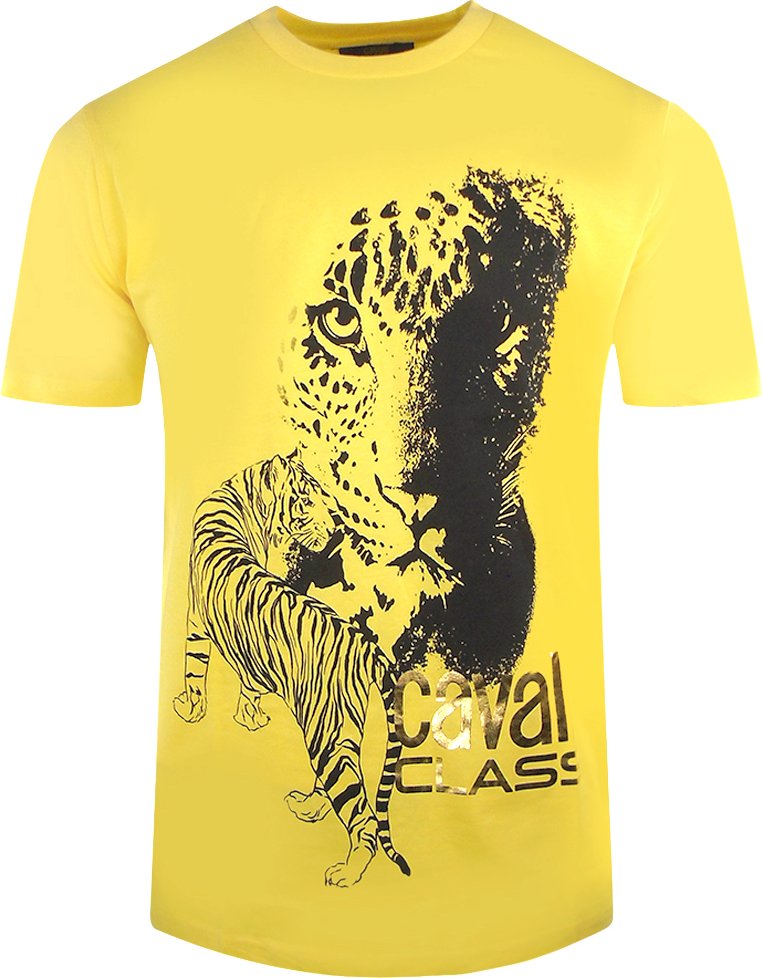 Cavalli Class großes gelbes T-Shirt mit Tiger-Design