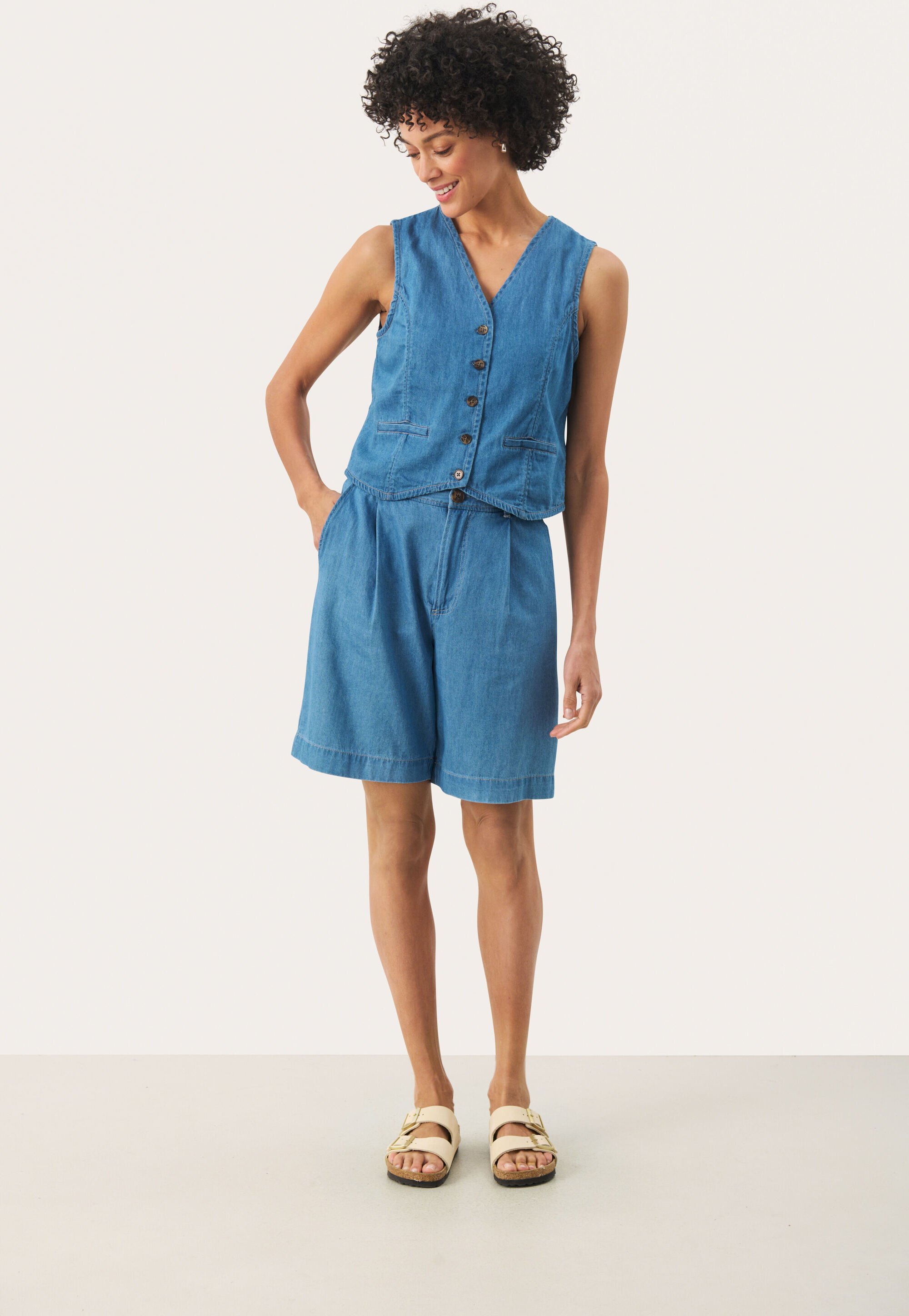 Weste Gerade Passform Light Blue Denim