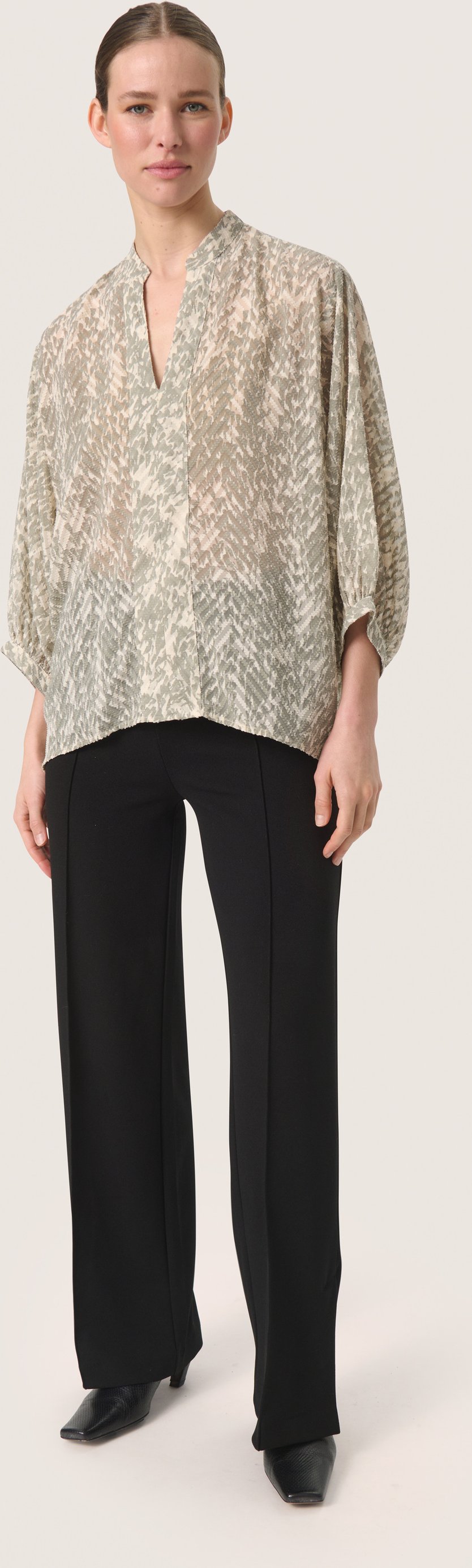 Langarm-Bluse Lockere Passform Shadow Drop Print grey