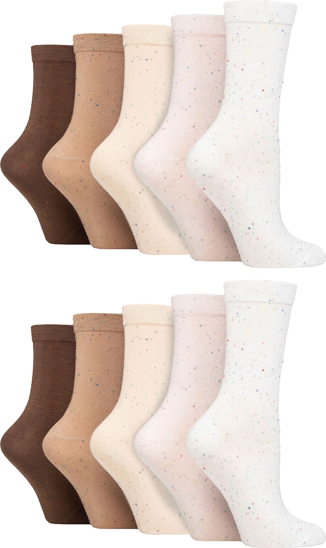 Wildfeet - 10er Pack Damen Bambus Crew Socken mit Punkten, Leoparden- & Blumenmuster - Dots Mix