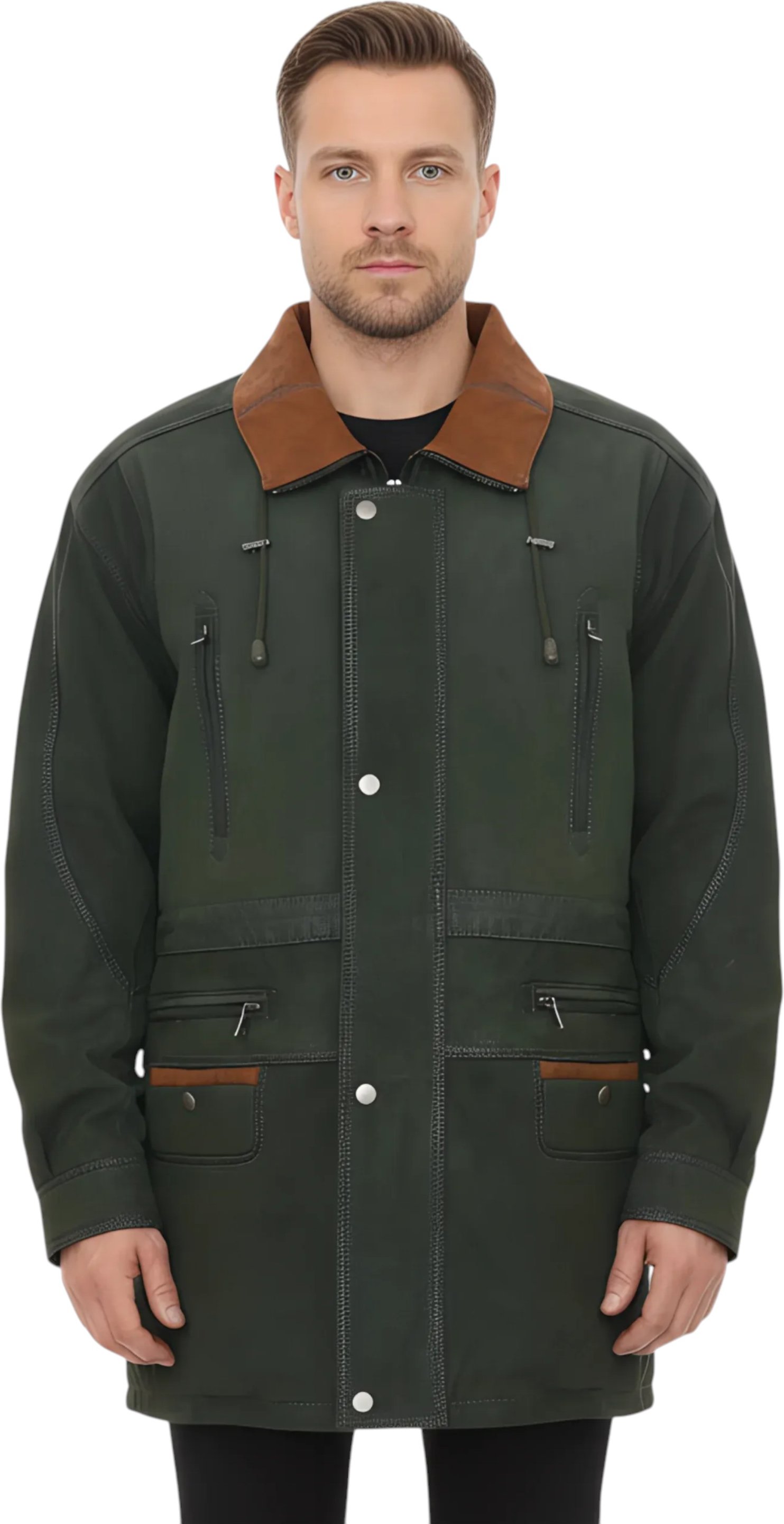 Grüner Parka-Mantel aus Nubukleder für Herren – Gatton