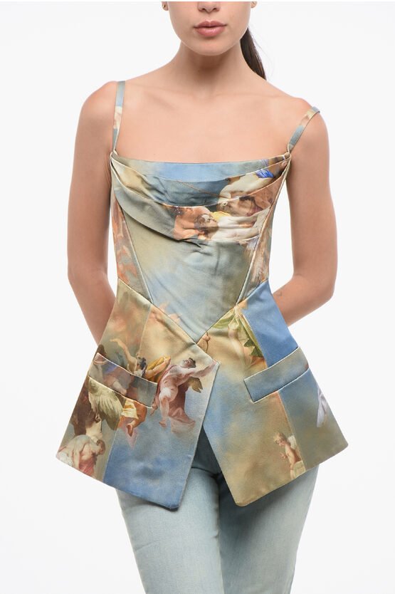 Gemustertes Satin-Top mit Reißverschluss hinten in Mehrfarbig