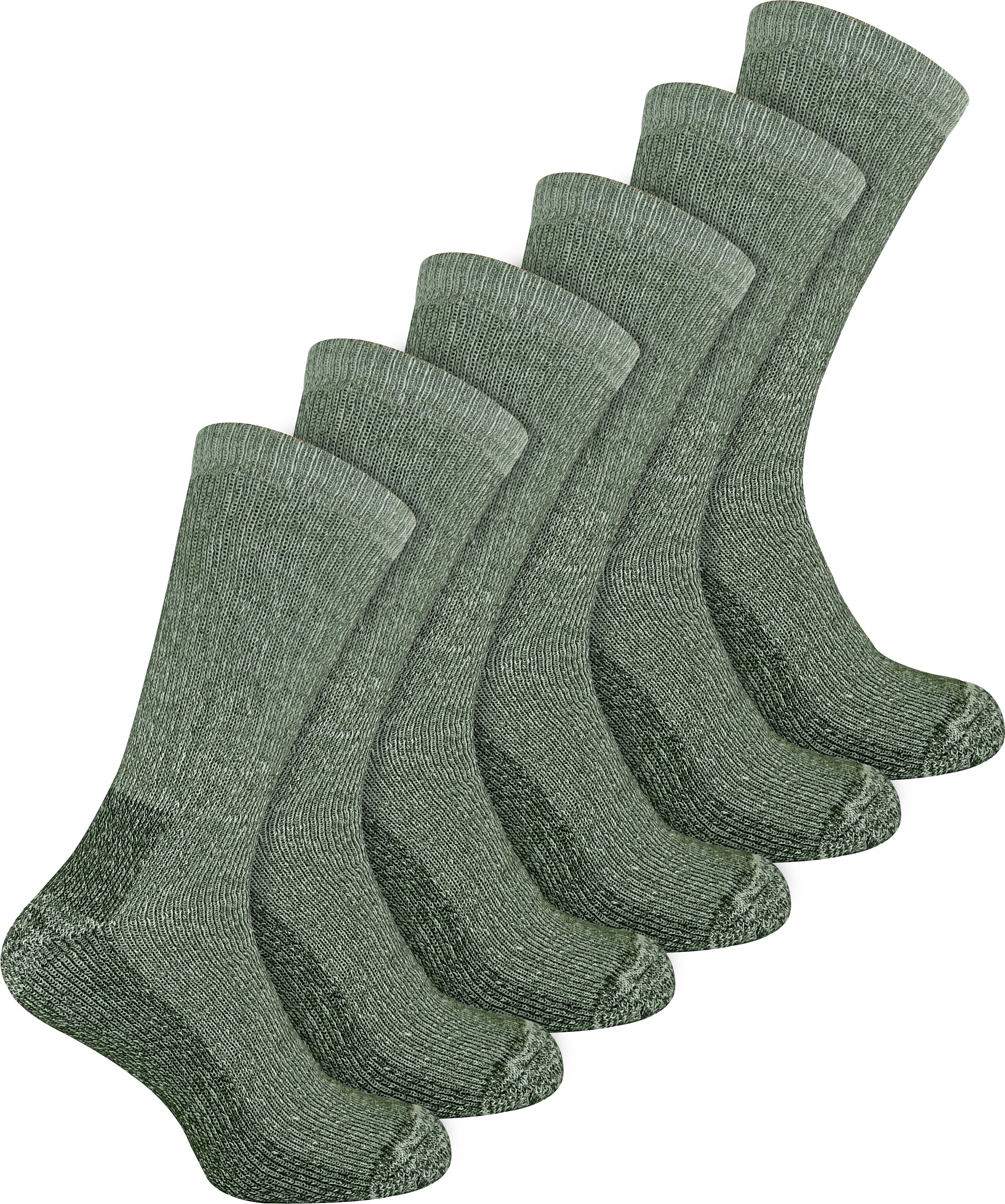 6 Paar Multipack Herren Wollsocken | Atmungsaktiv Crew Wandern Socken - Grün