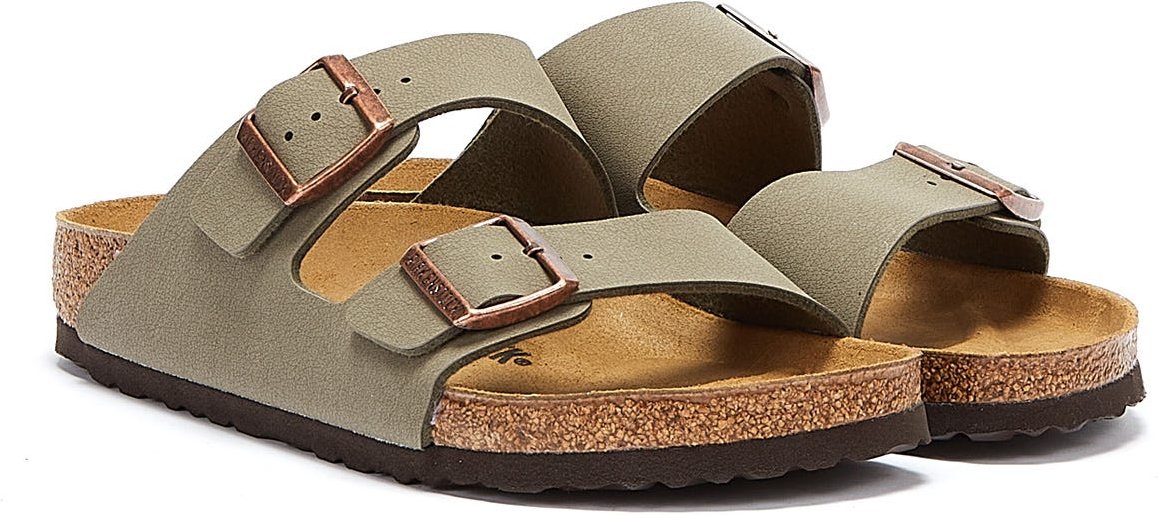 Herren Womens Birkenstock Arizona Birko Flor Nubuck Stein Sandalen - (Grau)