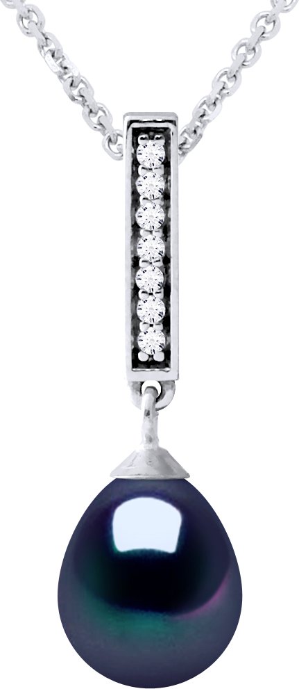 DIADEMA - Halskette - Echte Süßwasserperlen - Schwarzer Tahitian Style - Silber