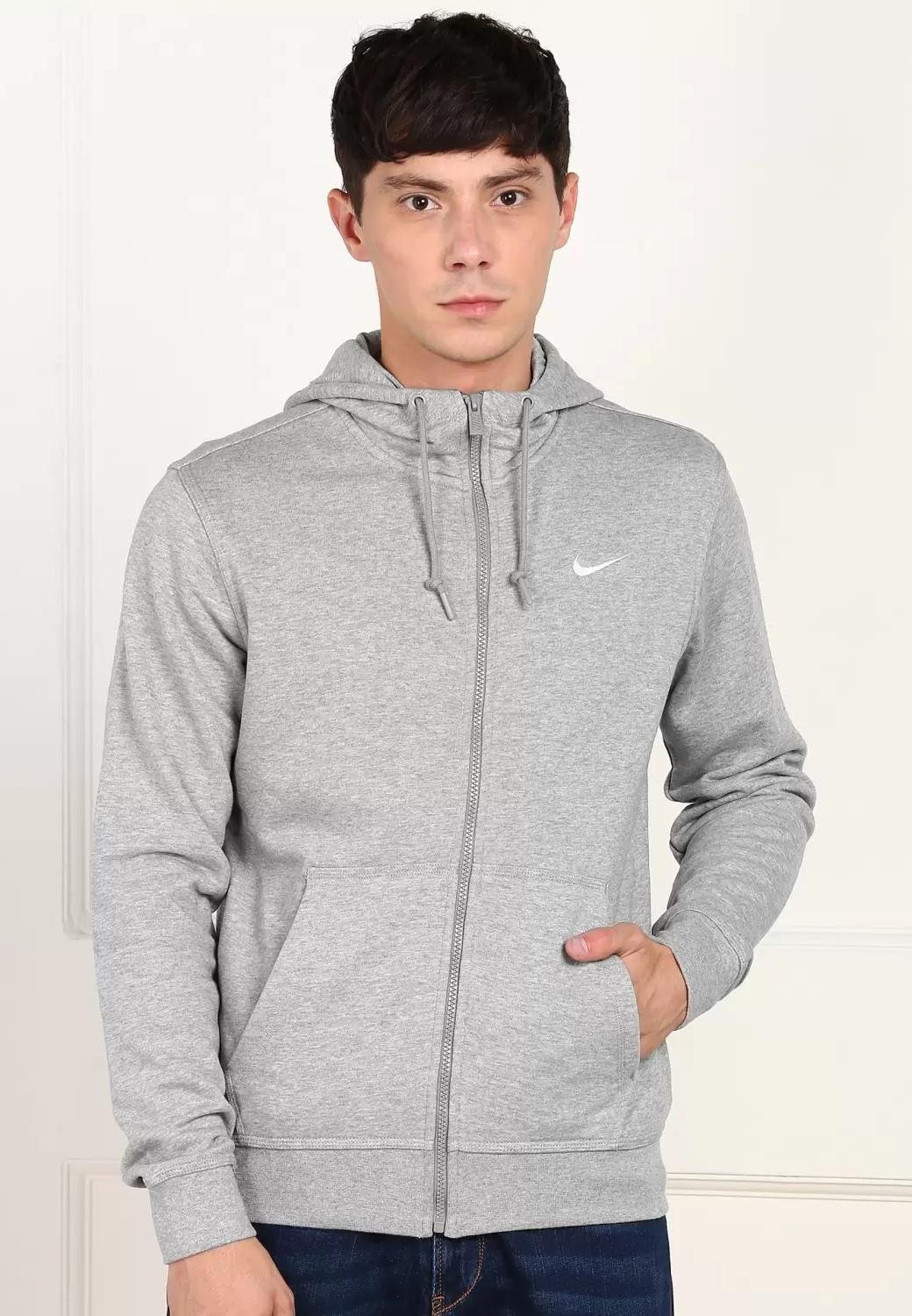 Nike Fleece Herren Zip durch Club Swoosh Hoodie In grau