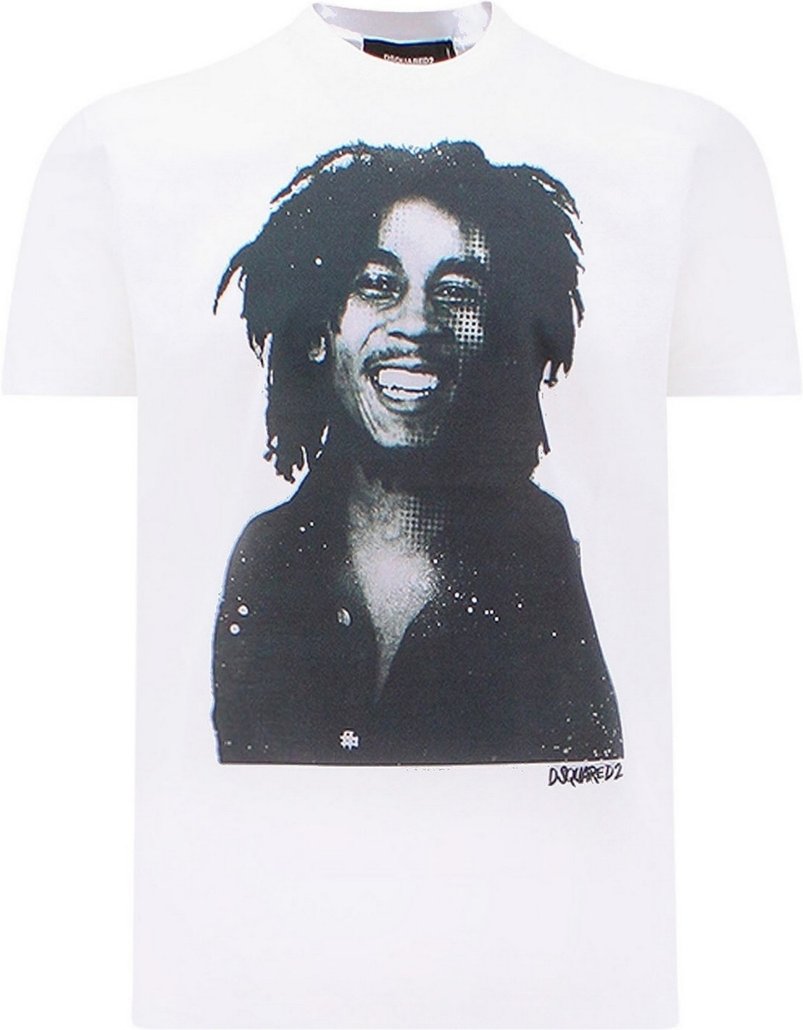 Dsquared2 Cool Fit Bob Marley Zitat Design Weißes T-Shirt