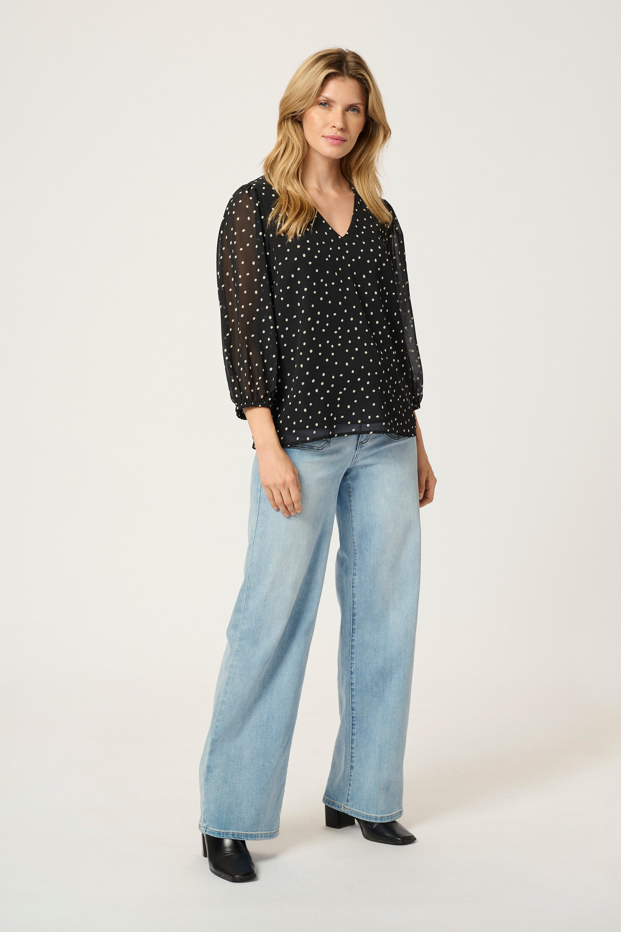 Langarm-Bluse Regular fit Black/White dot black white