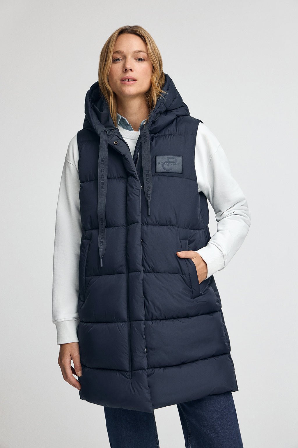 Thumbnail - Lange Wendeweste marineblau mit Polo Club-Logo