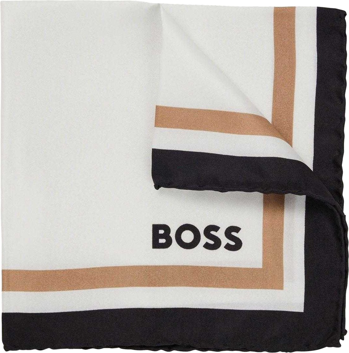 Boss - Herren Einstecktuch, Seide (Weiß/Schwarz/Gold)