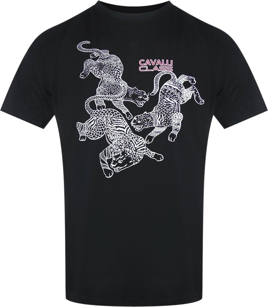 Cavalli Class - Schwarzes T-shirt Mit Paisley-leoparden-logo