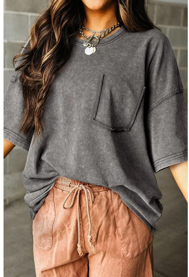 Damen Mineralwasch Halbarm Vintage T-Shirt