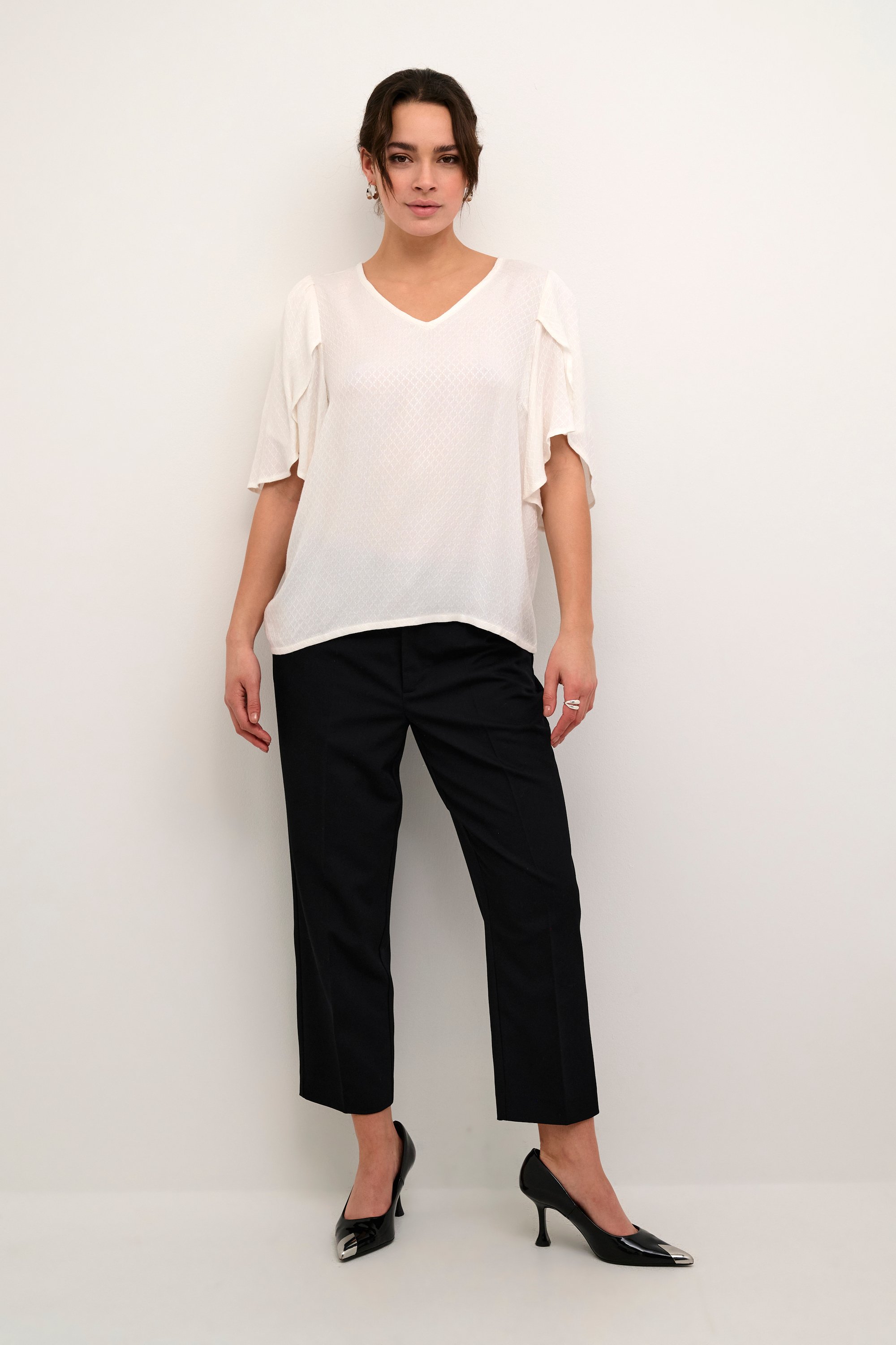 Kurzarm-Bluse Loose fit Chalk white