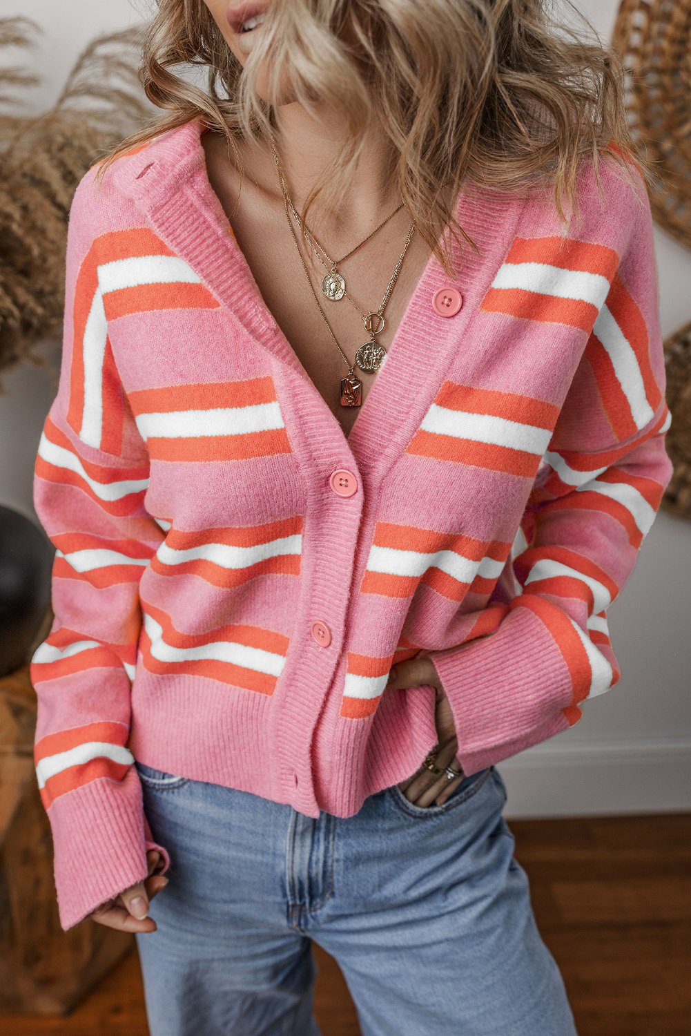 Gestreifter Strickcardigan