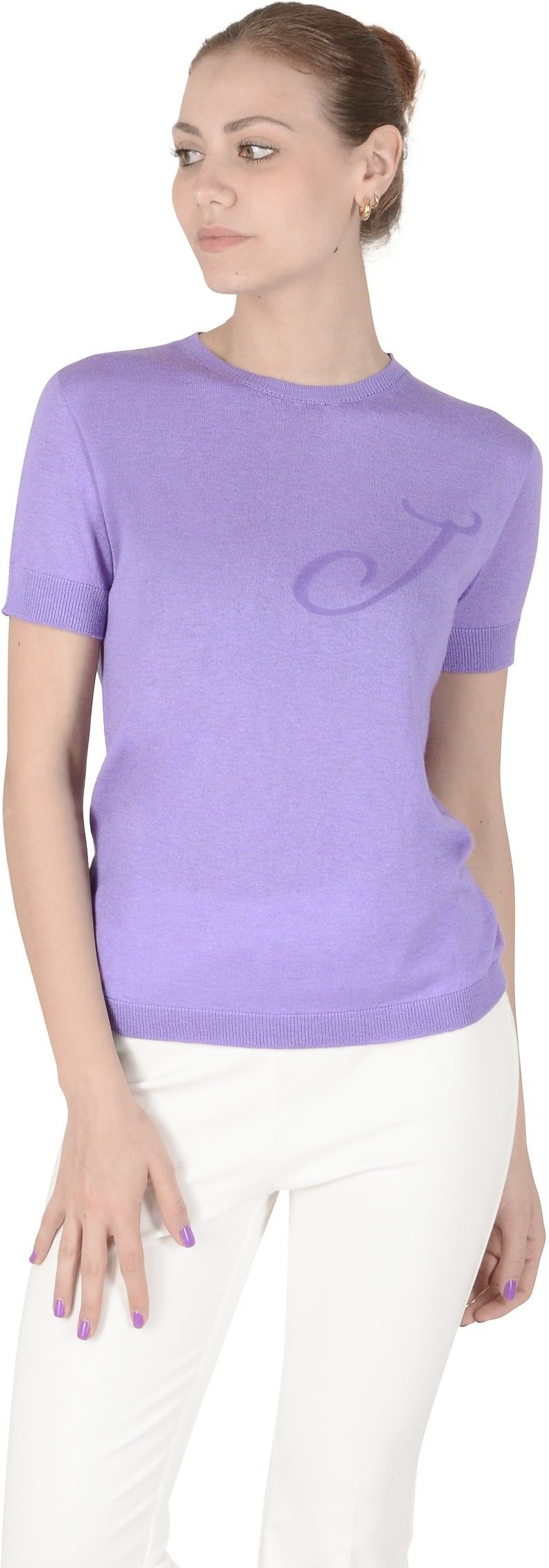 Crown of Edinburgh Kaschmir Signature Kurzarm-Strickpullover - Flieder