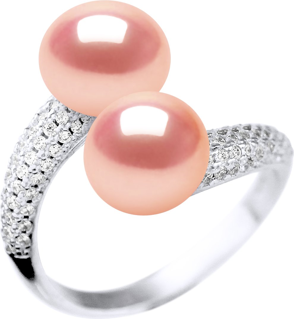 Ring YOU AND ME 2 Wasserperlen Sweet 9-10 mm Natural Rose Schmuck 925