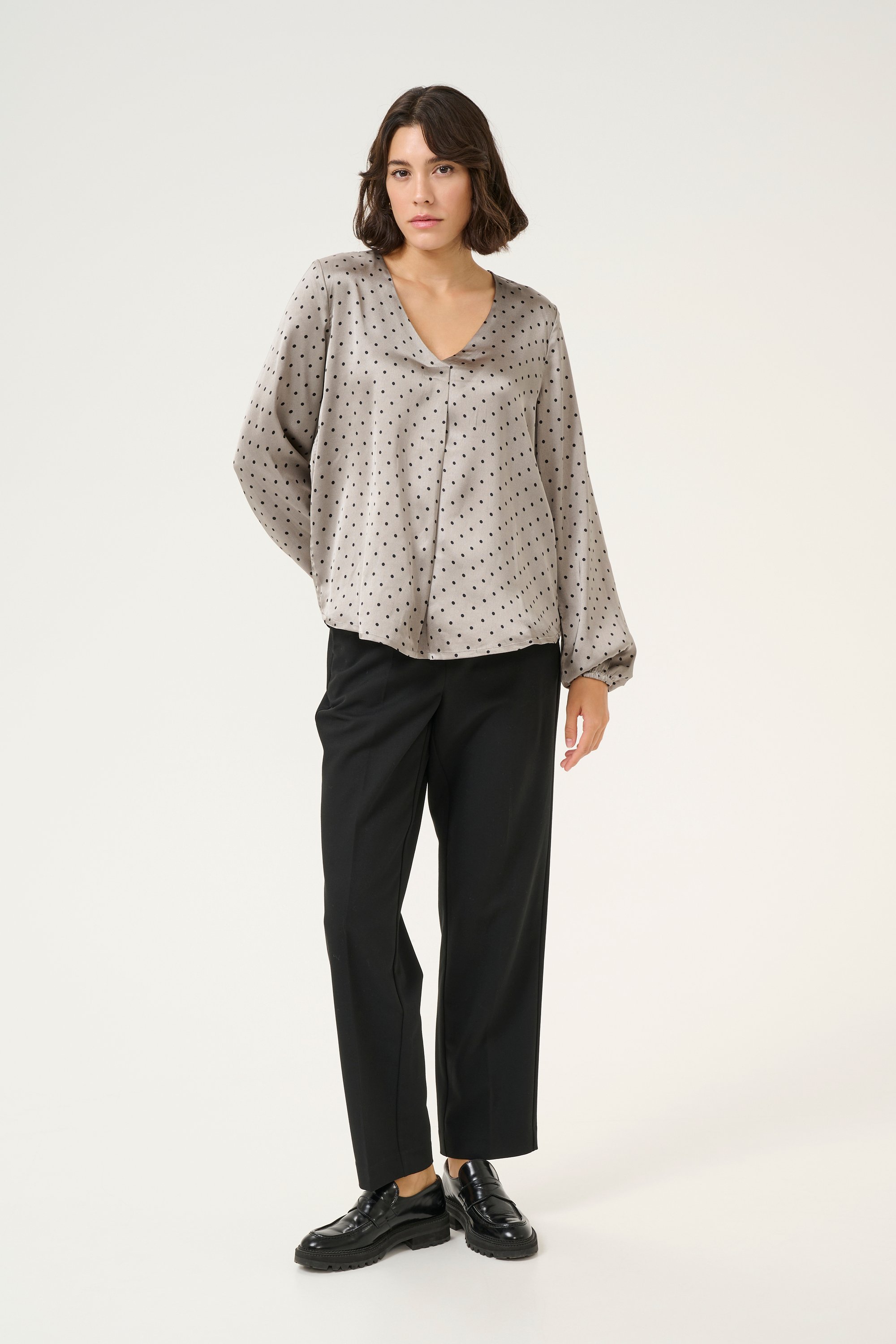 Thumbnail - Ärmellose Bluse Regular fit Steeple Gray/Black Dot grey