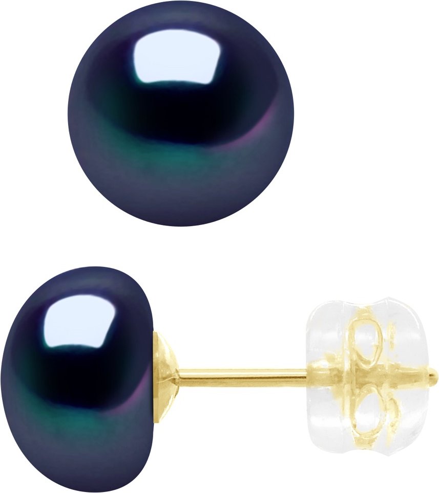Ohrringe aus Gelbgold – echte Süßwasser-Zuchtperlen, Knopf 8–9 mm
