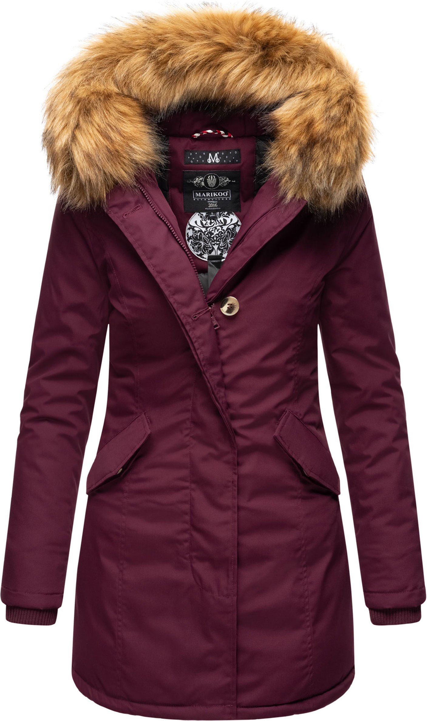 Marikoo Damen Winter Parka mit abnehmbarem Kunstfellkragen & Kapuze