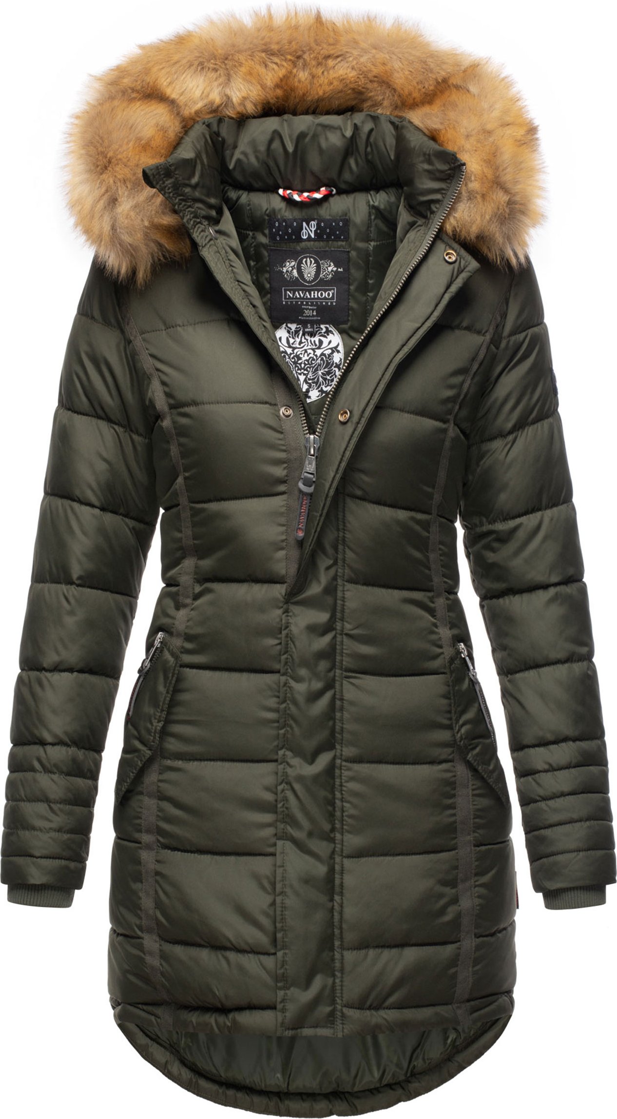 Navahoo Damen Winterjacke Papaya – Figurbetont, Warm & Mit Abnehmbarem Kunstfellkragen