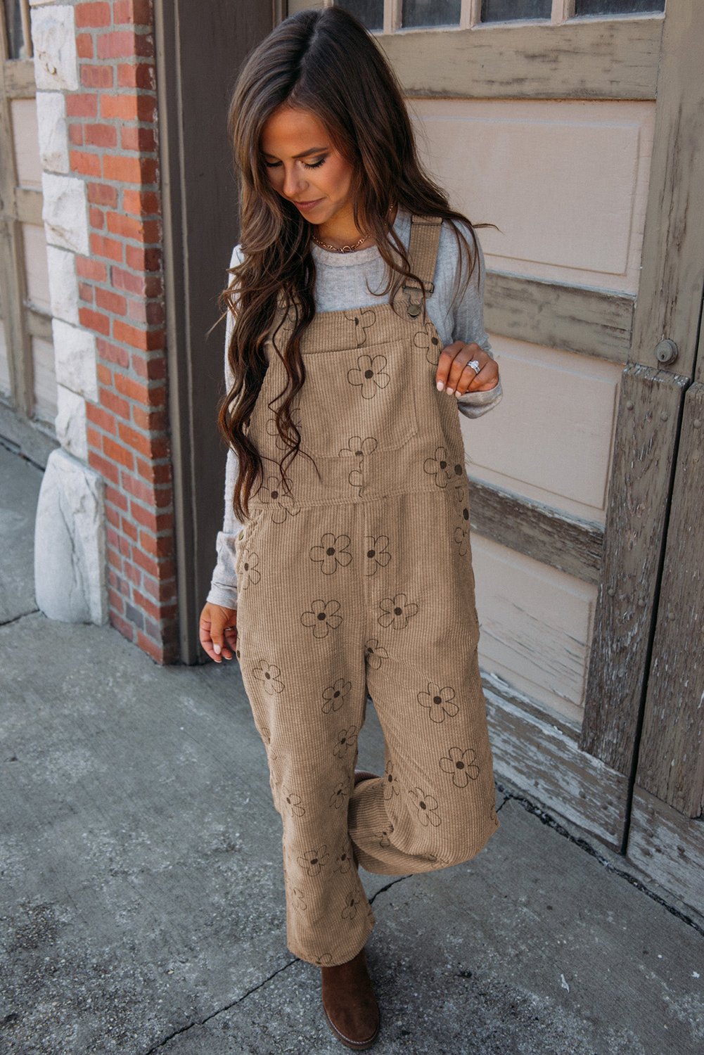 Blumenmuster Cord-Jumpsuit