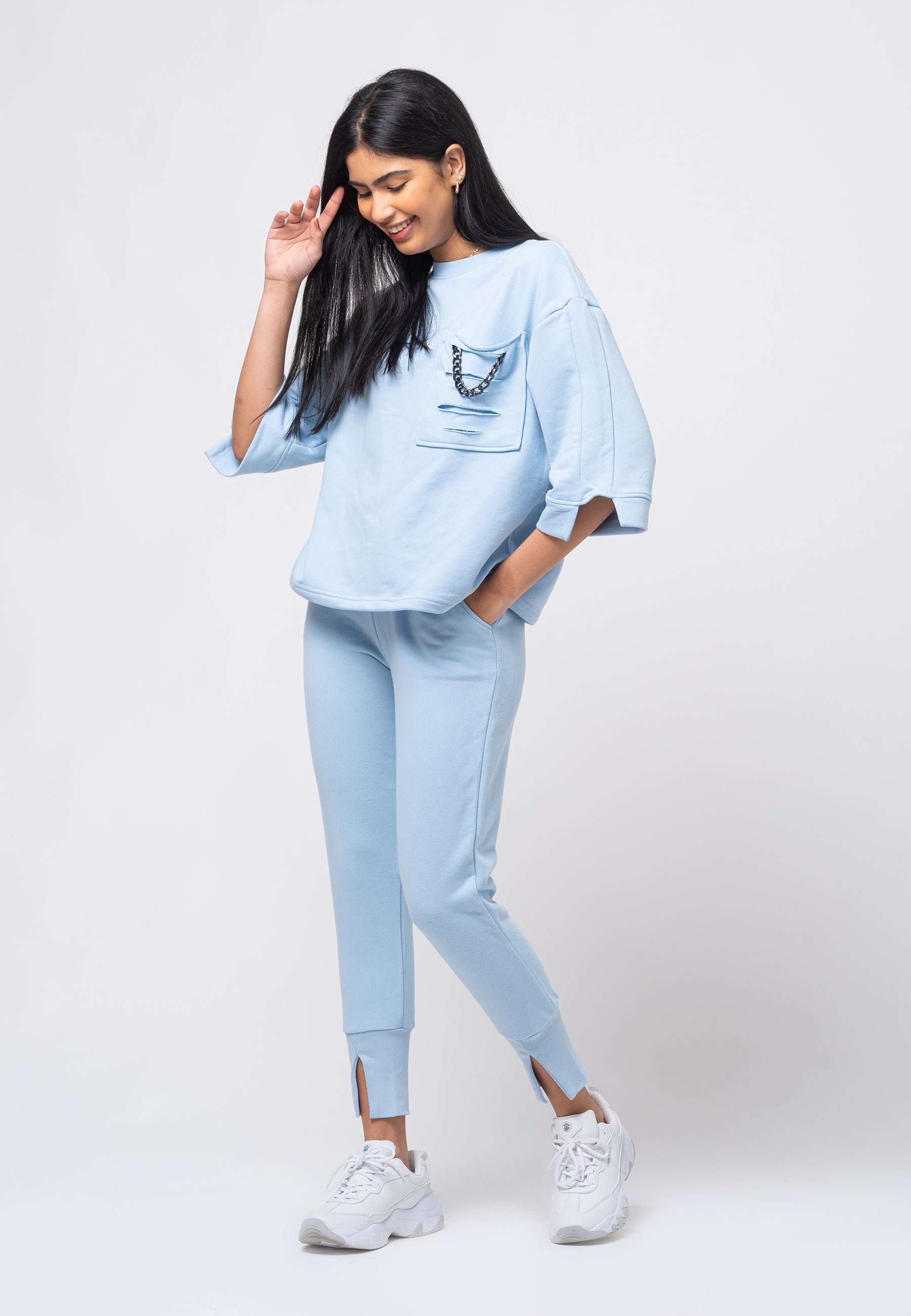 Tom Barron Damen-Trainingsanzug-Set Chain mit übergroßem Oberteil