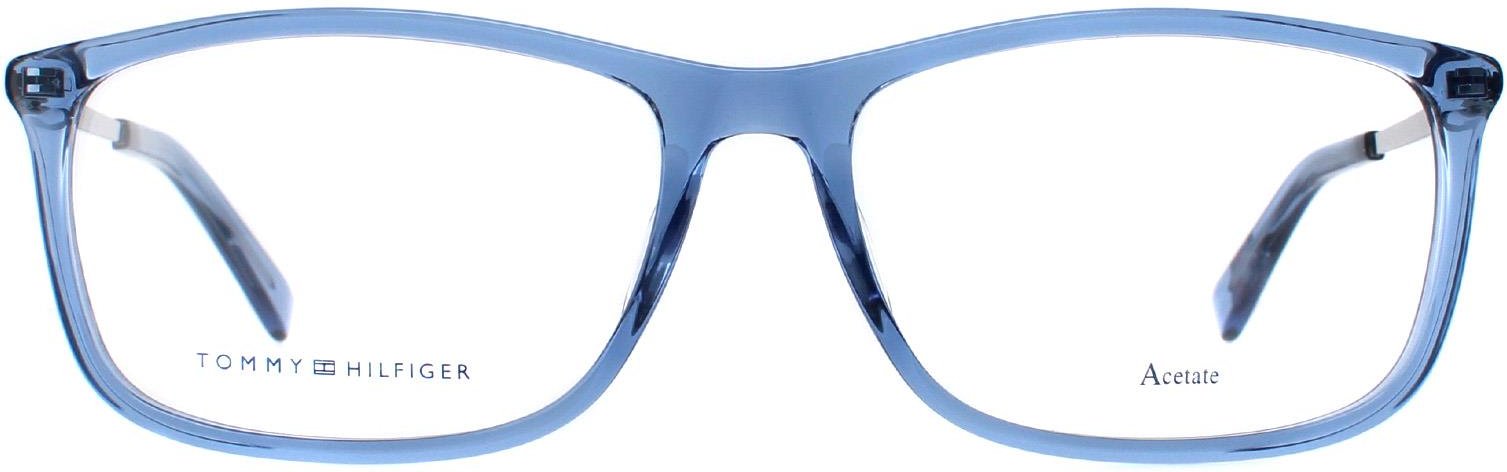 Tommy Hilfiger Rechteckige Unisex-Brille Transparent Blau