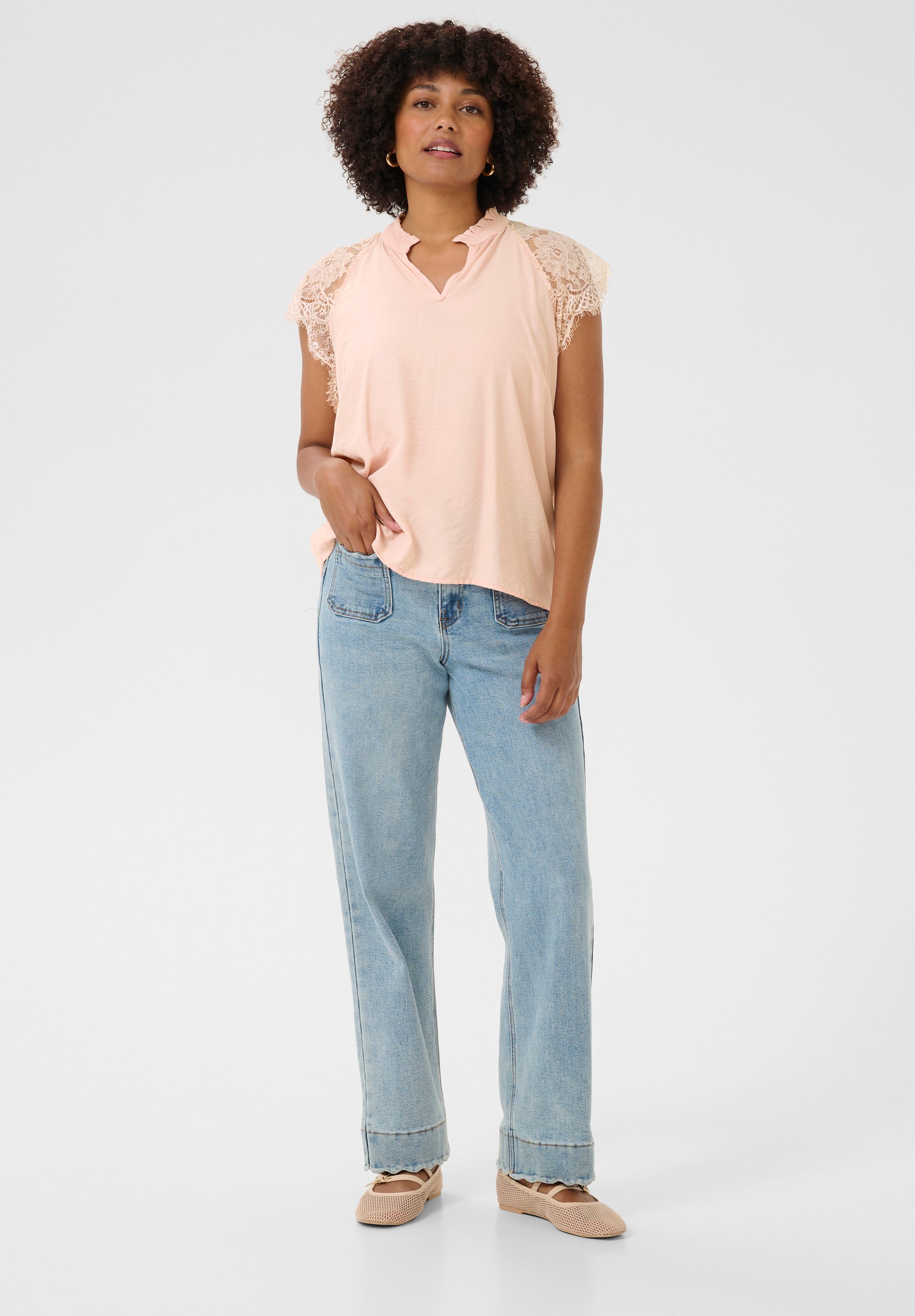 Thumbnail - Bluse mit kurzen Ärmeln Gerade Passform Sepia-Rose