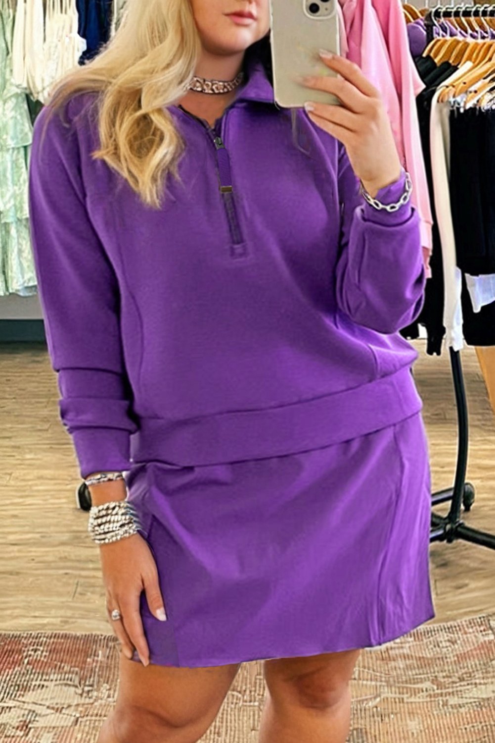 Reißverschluss-Kragen Freizeitkleid