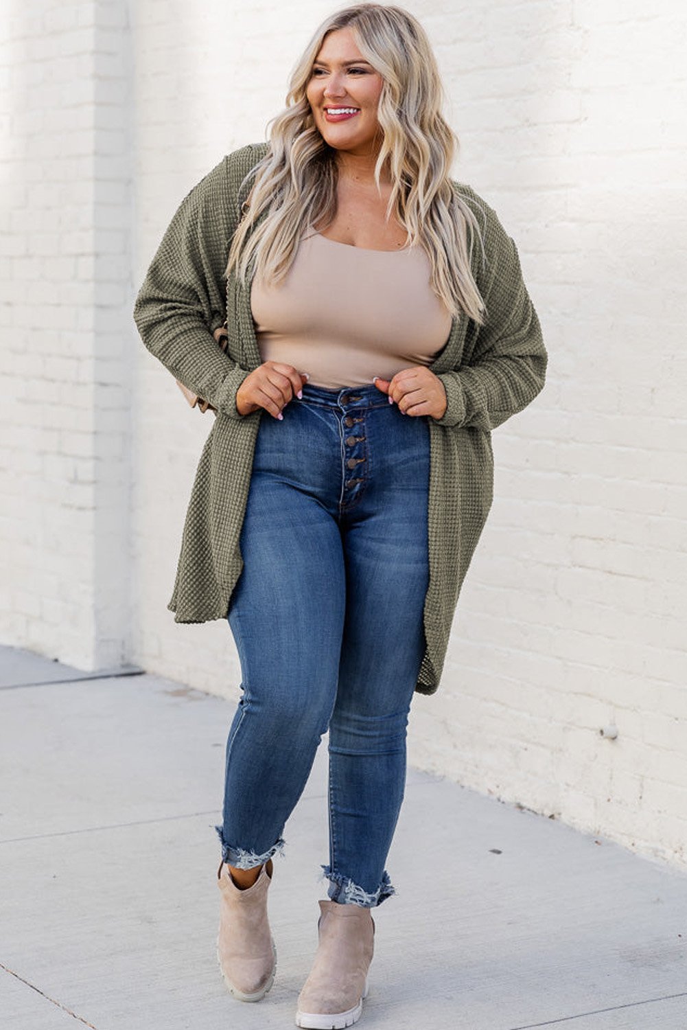 Waffelstrick Offener Cardigan