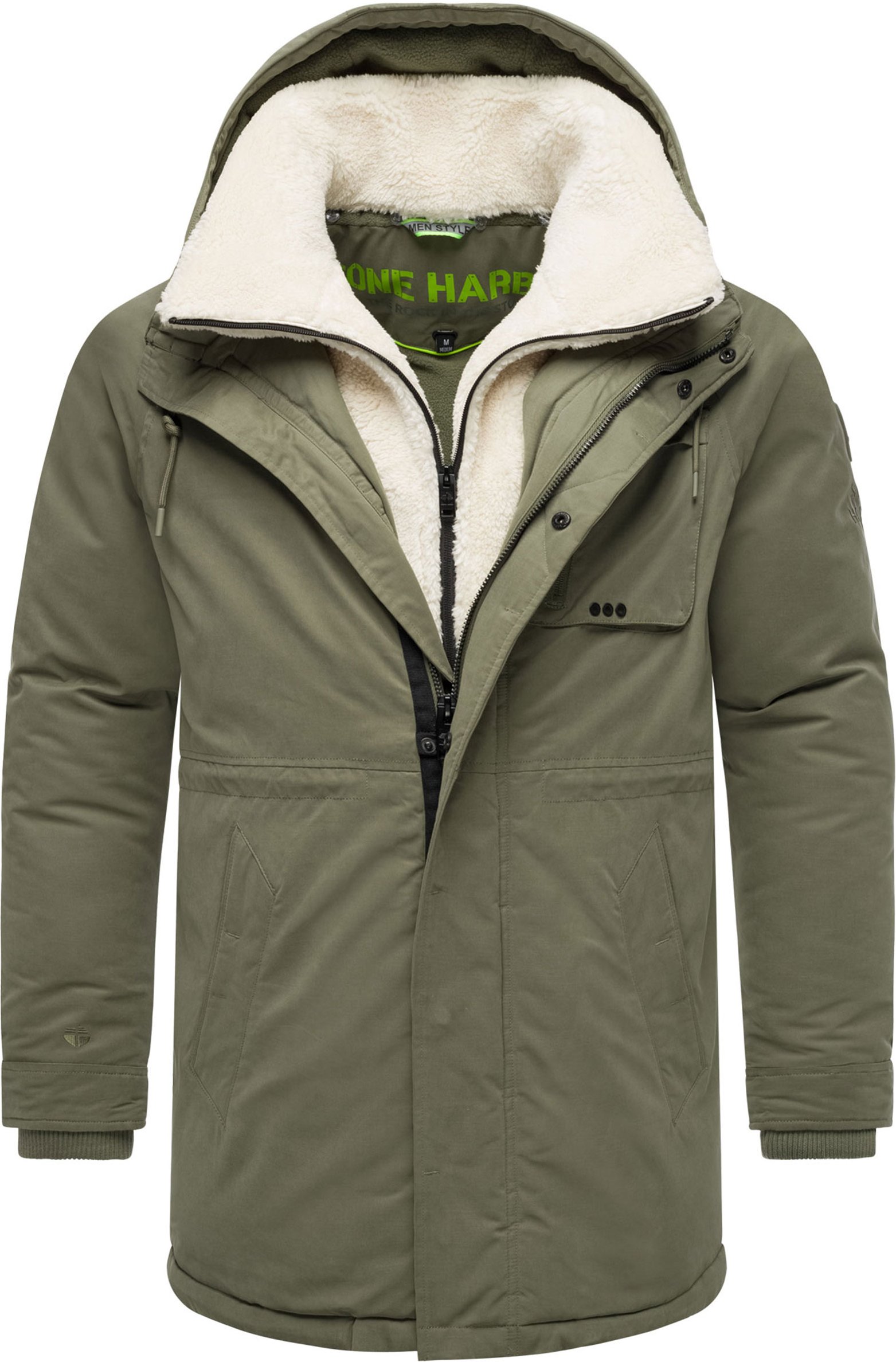 Stone Harbour Herren Winterjacke Navroos mit abnehmbarem Teddyfellkragen & Fleecefutter